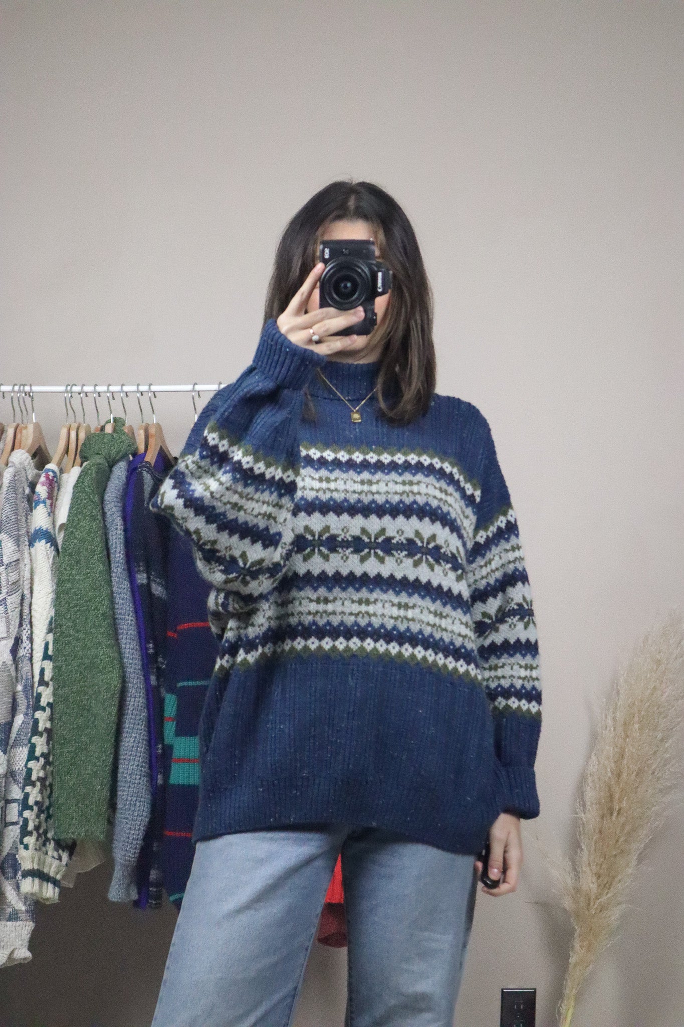 Made in Italy x Vintage x Patterned Wool Blend Mock-Neck (L)