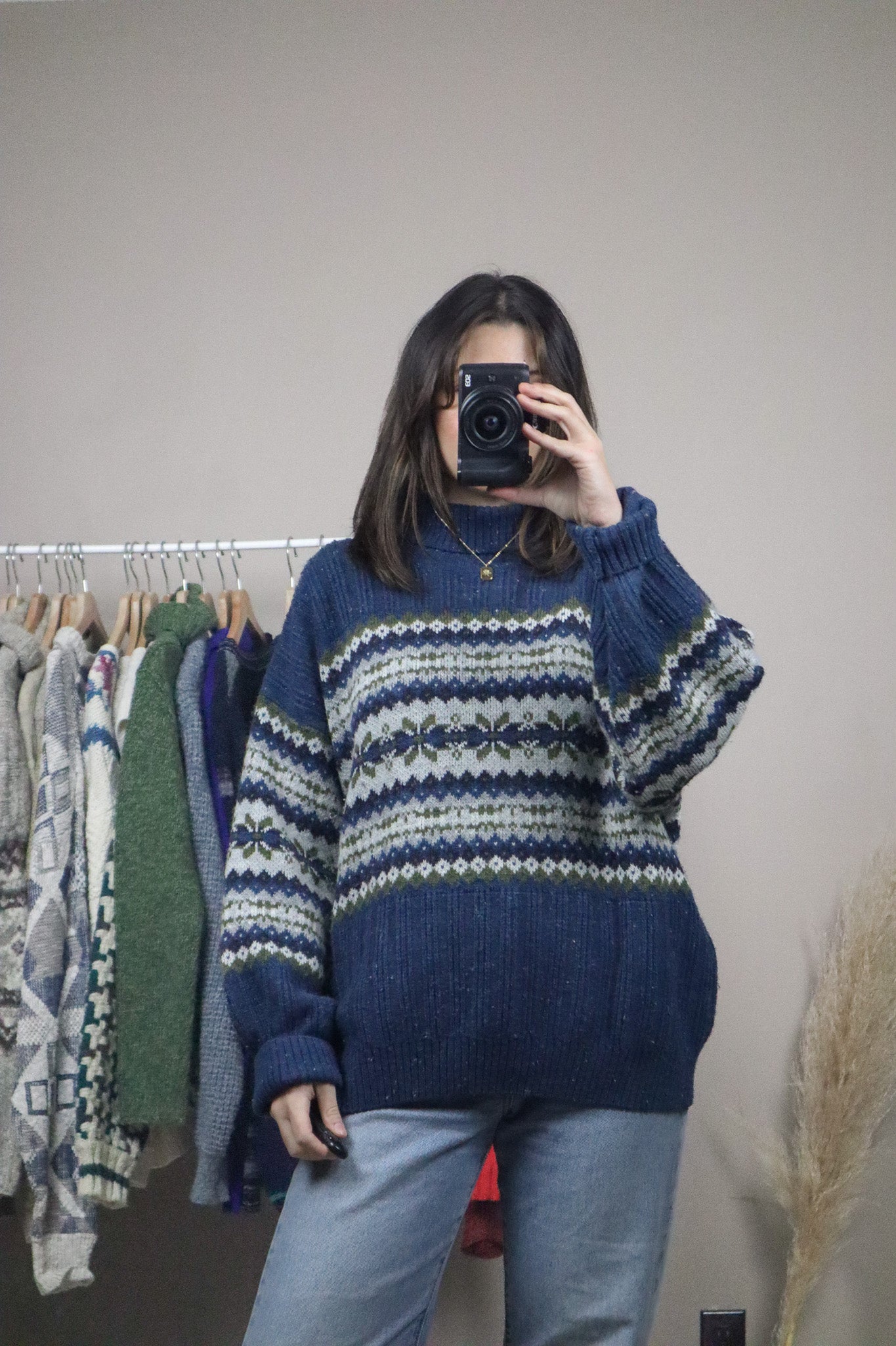 Made in Italy x Vintage x Patterned Wool Blend Mock-Neck (L)