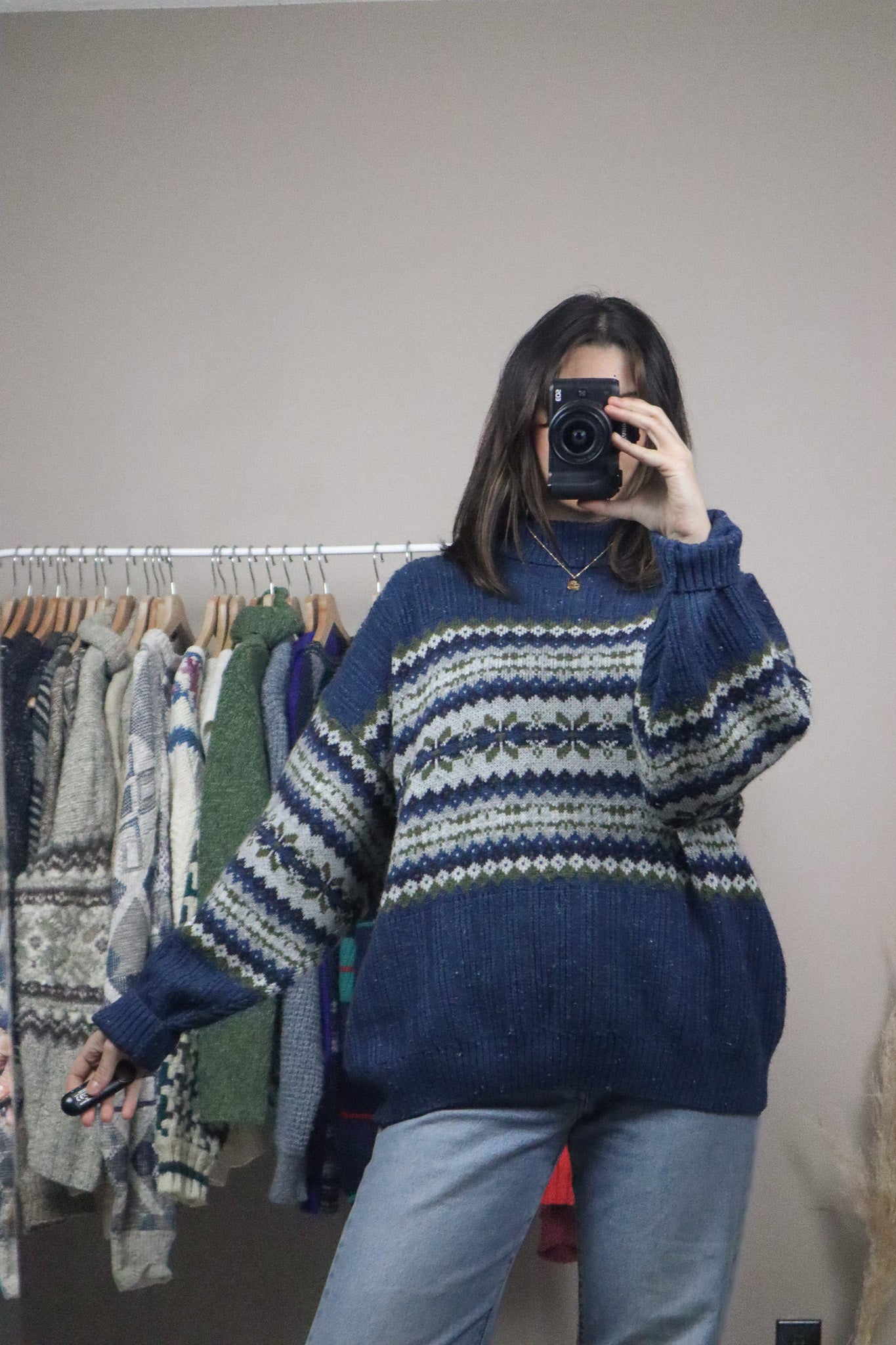Made in Italy x Vintage x Patterned Wool Blend Mock-Neck (L)