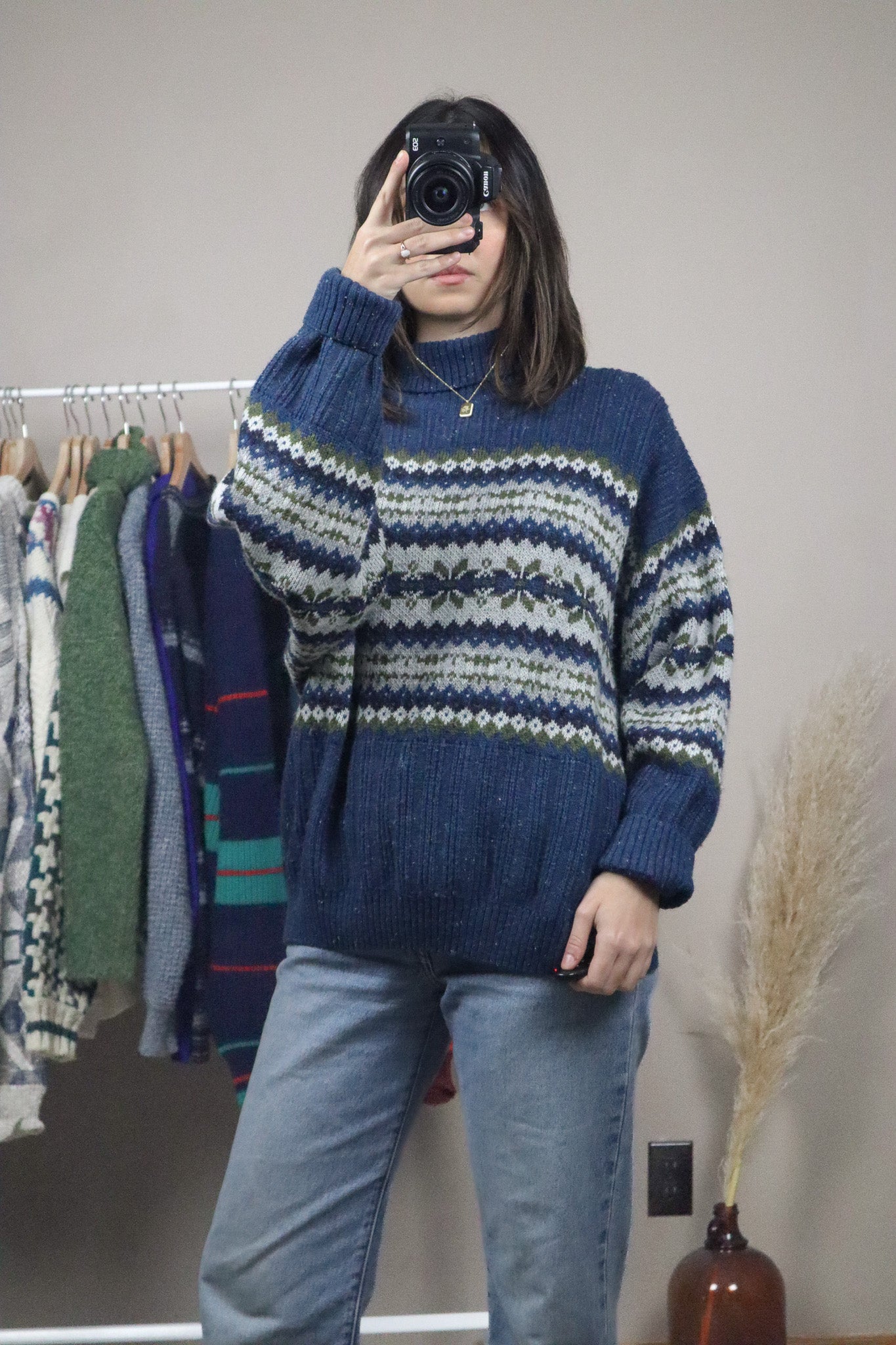 Made in Italy x Vintage x Patterned Wool Blend Mock-Neck (L)