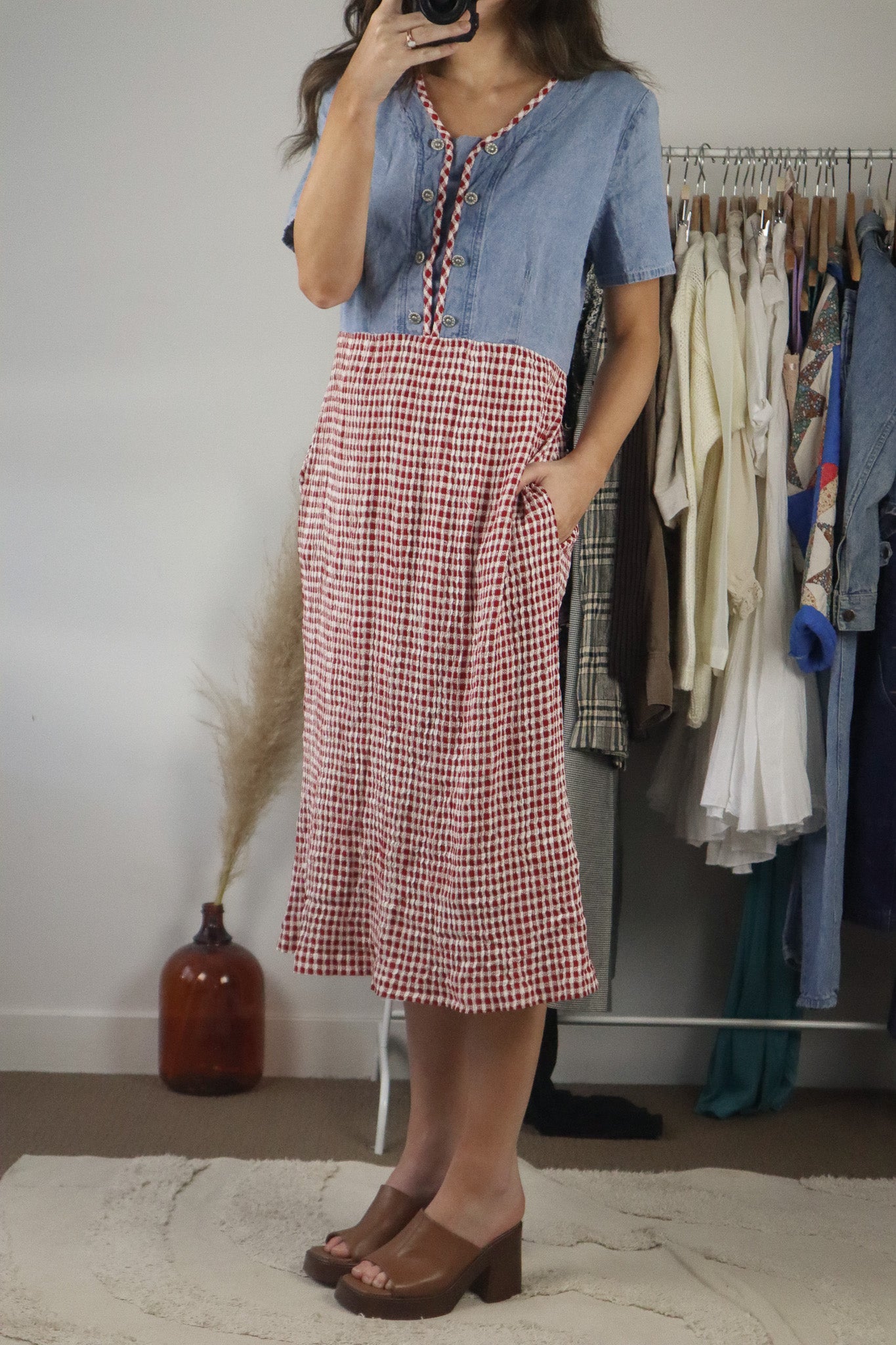 Vintage x Denim & Gingham Maxi Dress (10)