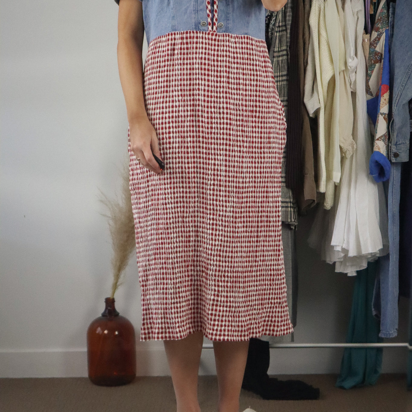 Vintage x Denim & Gingham Maxi Dress (10)