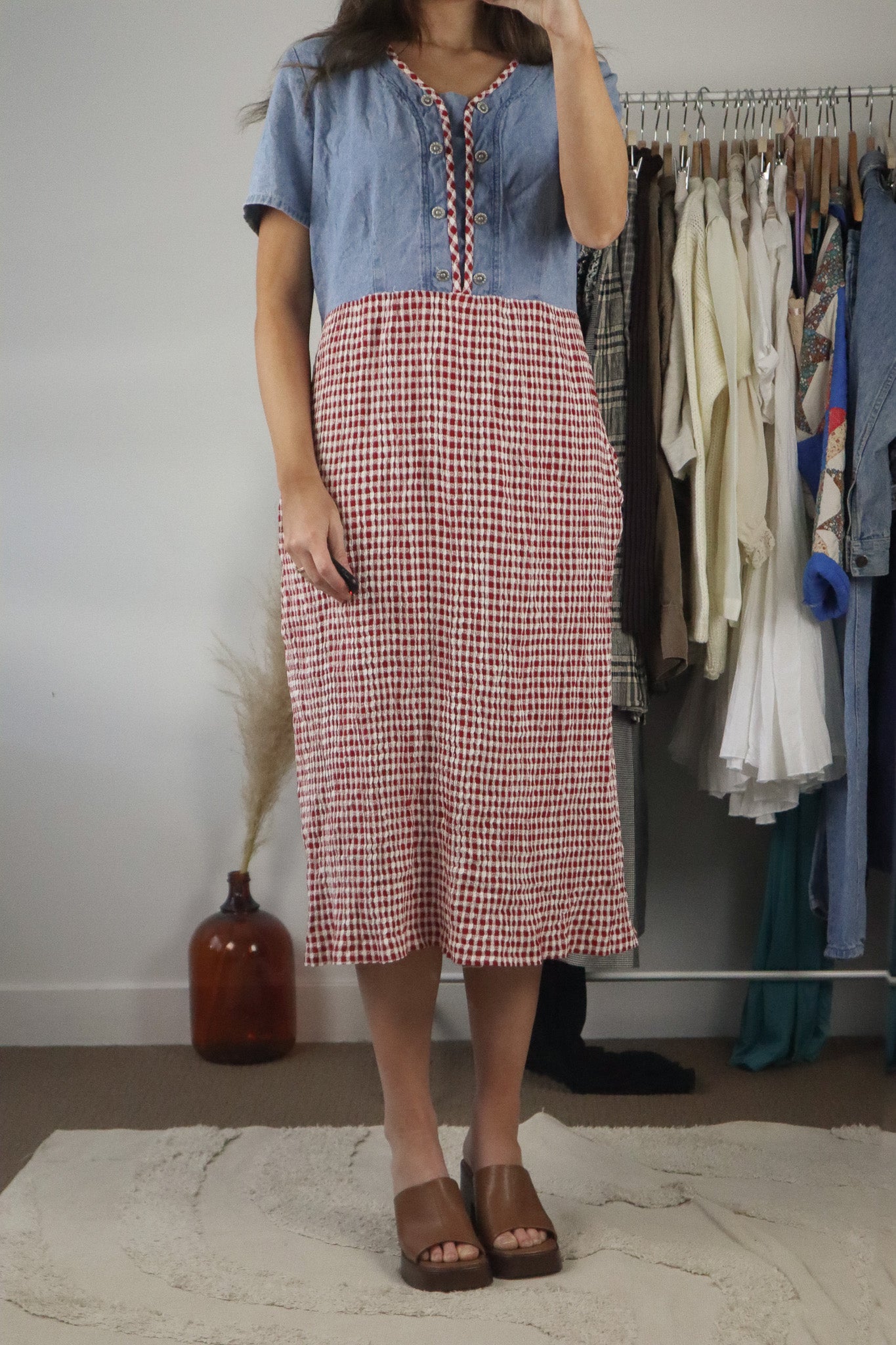 Vintage x Denim & Gingham Maxi Dress (10)