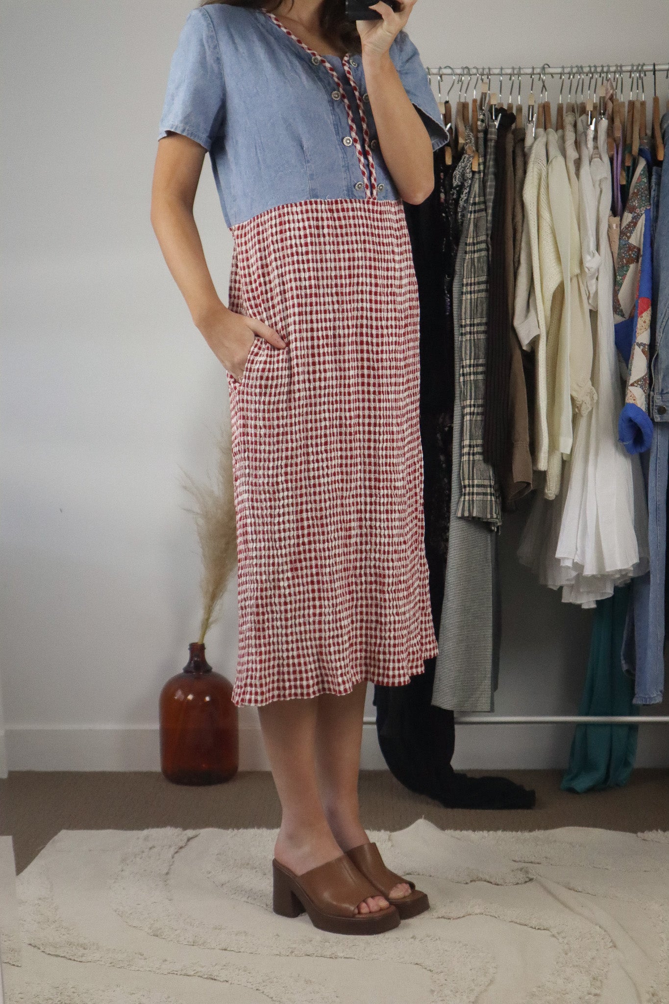 Vintage x Denim & Gingham Maxi Dress (10)
