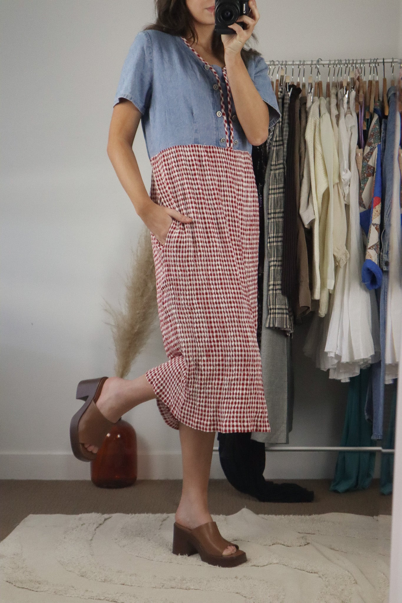 Vintage x Denim & Gingham Maxi Dress (10)