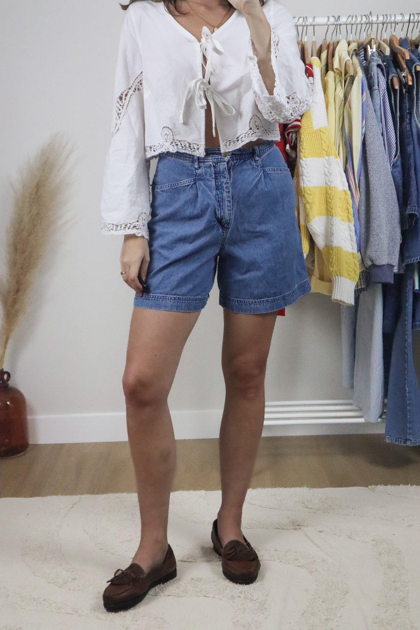 Vintage x Pleated Denim Shorts (4)