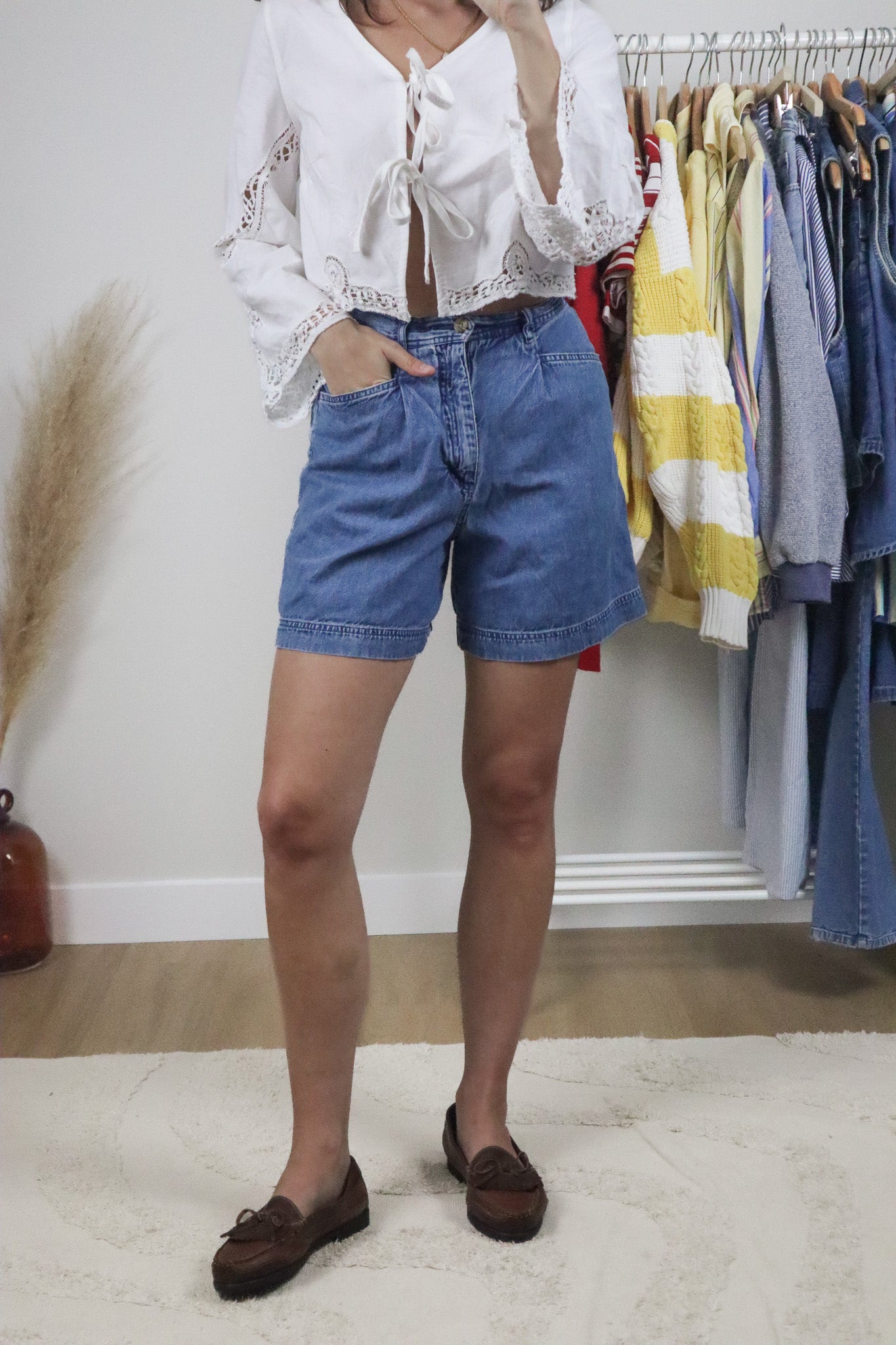 Vintage x Pleated Denim Shorts (4)