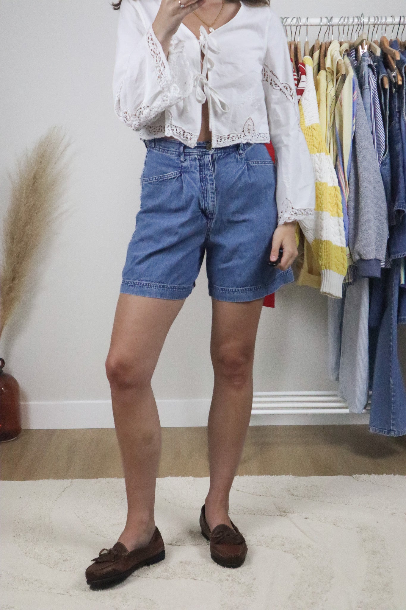 Vintage x Pleated Denim Shorts (4)