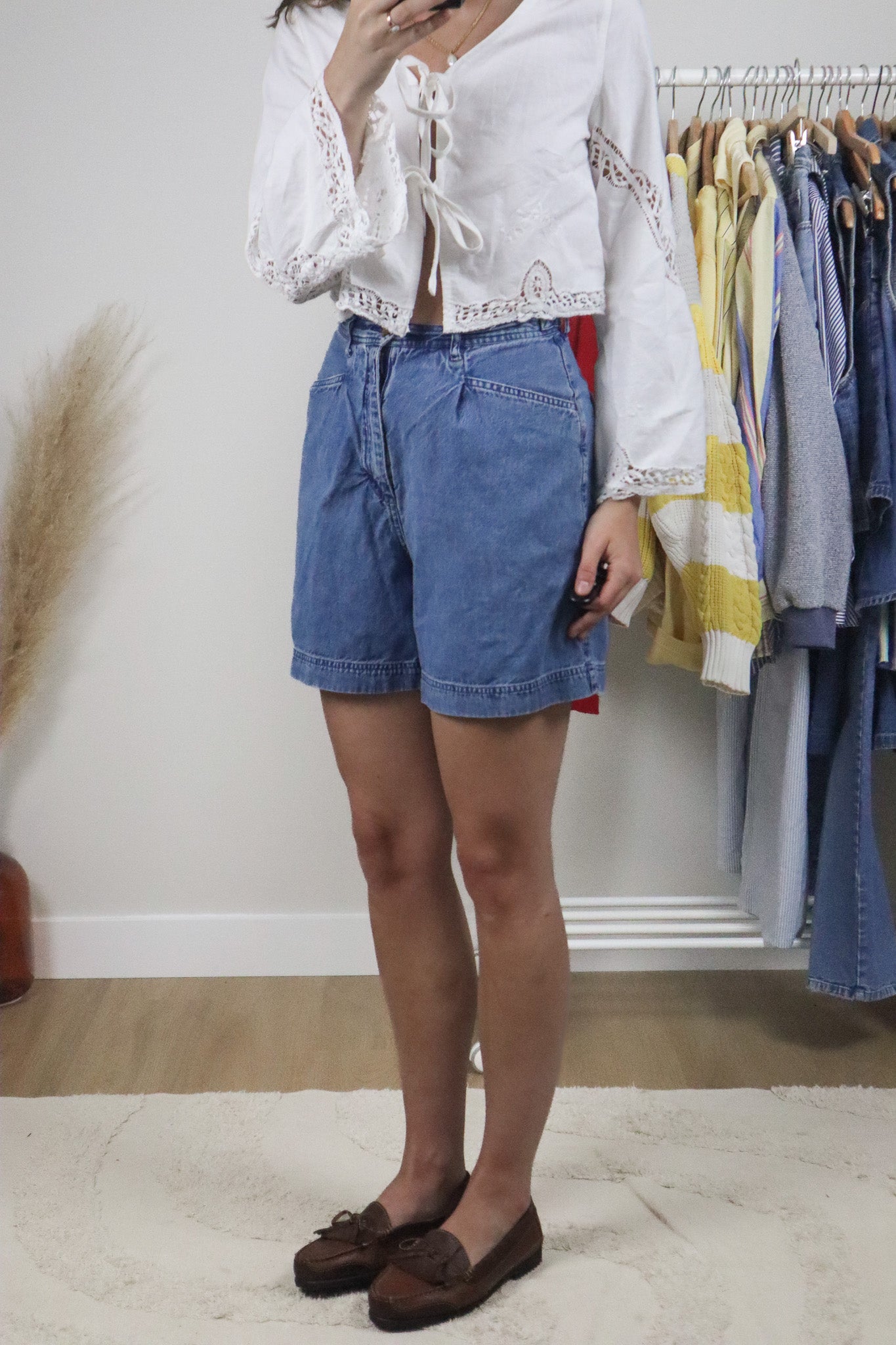 Vintage x Pleated Denim Shorts (4)