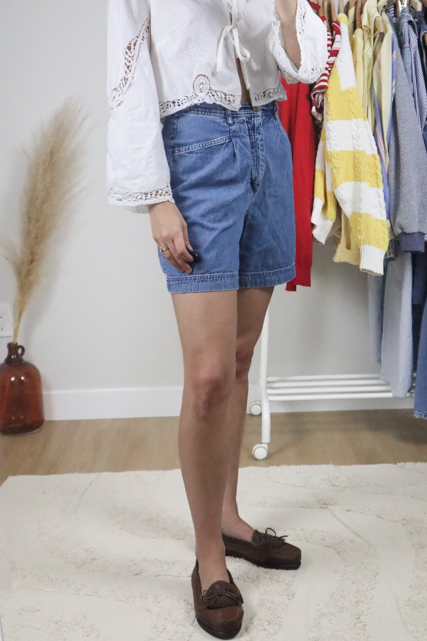 Vintage x Pleated Denim Shorts (4)