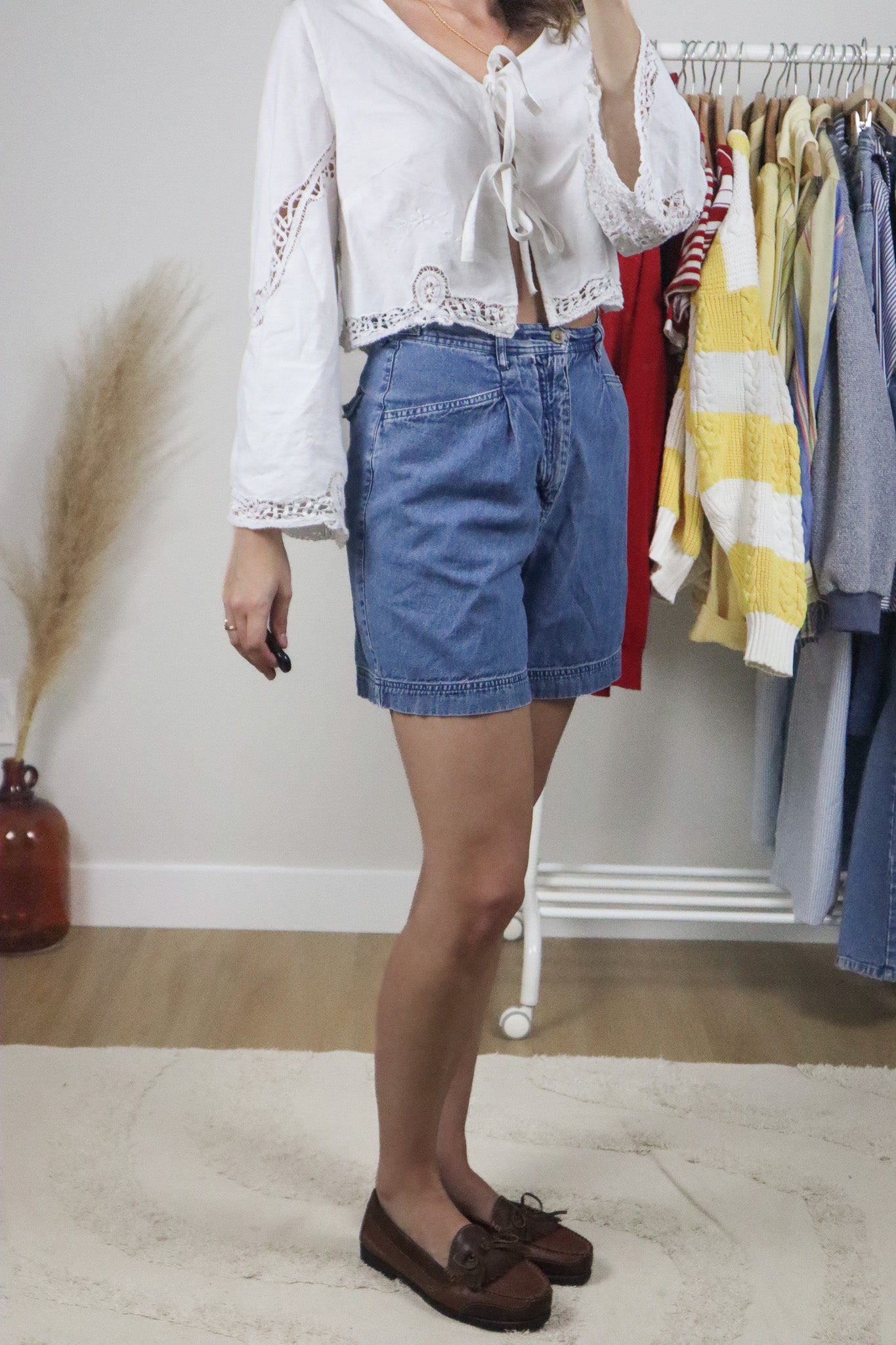 Vintage x Pleated Denim Shorts (4)