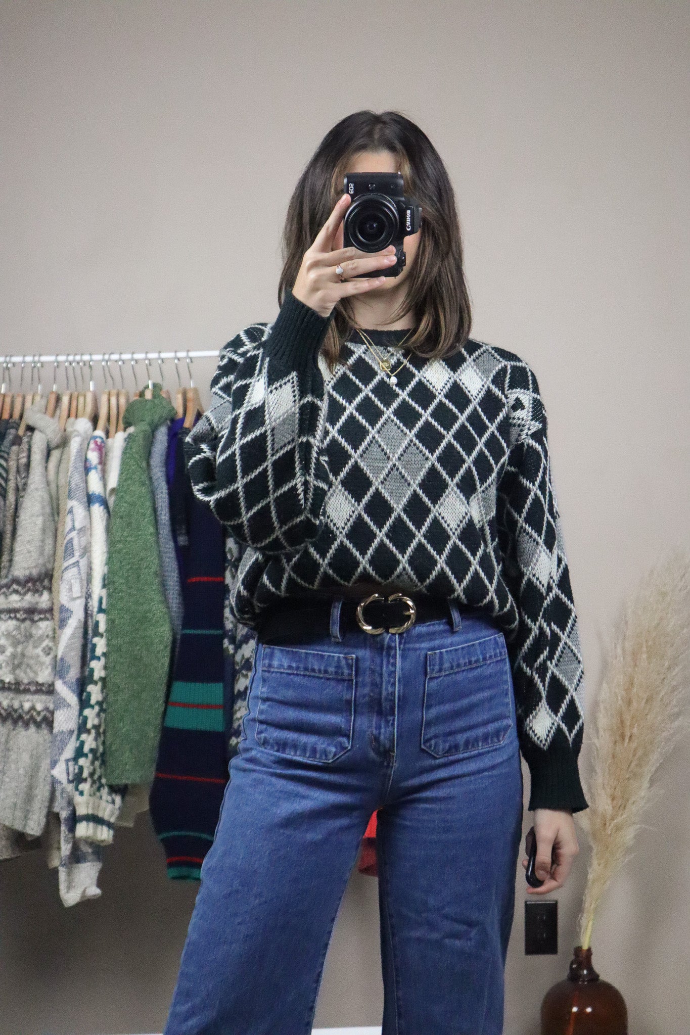 Made in Korea x Vintage x Patterned Dimond Sweater (XS-M)