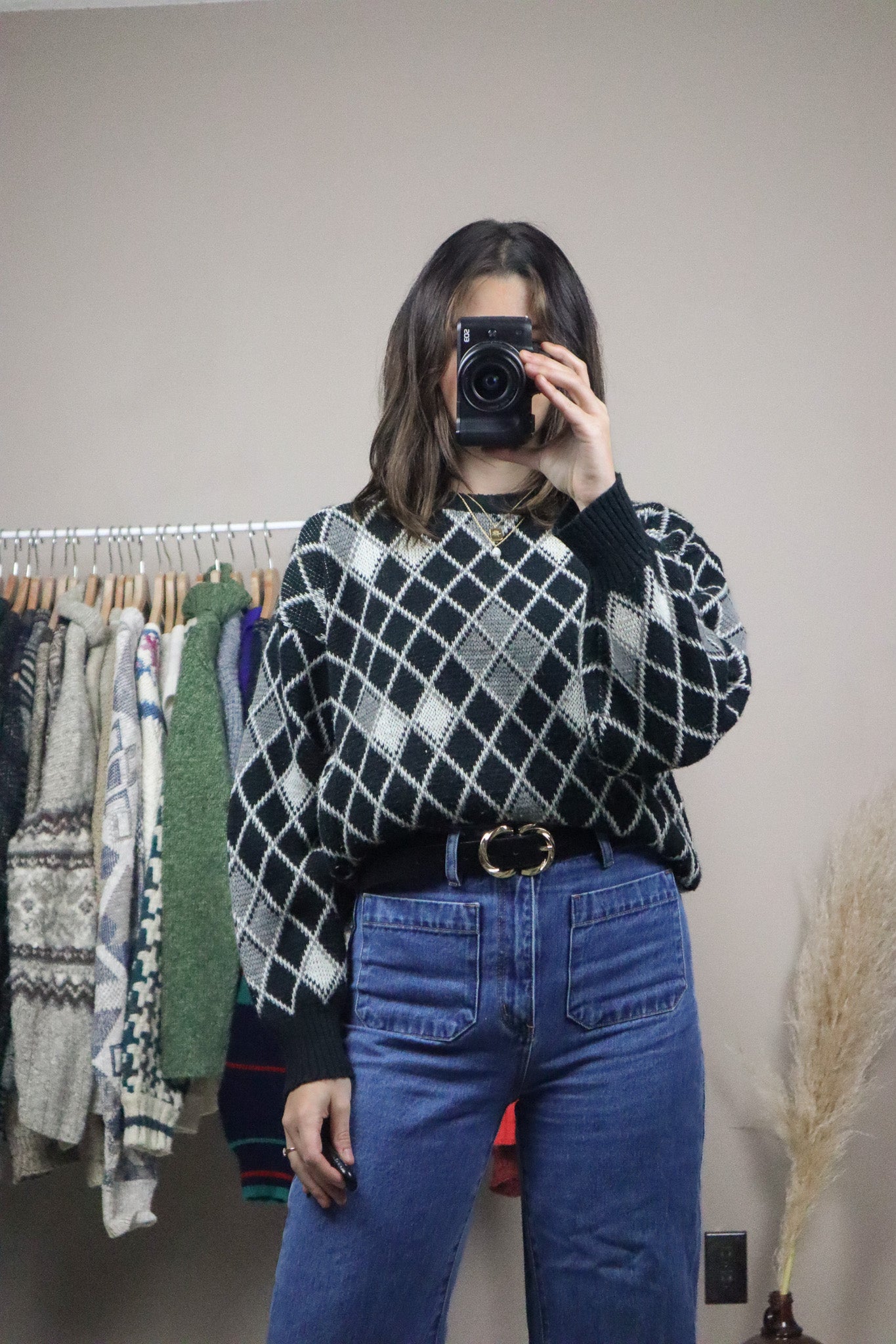 Made in Korea x Vintage x Patterned Dimond Sweater (XS-M)