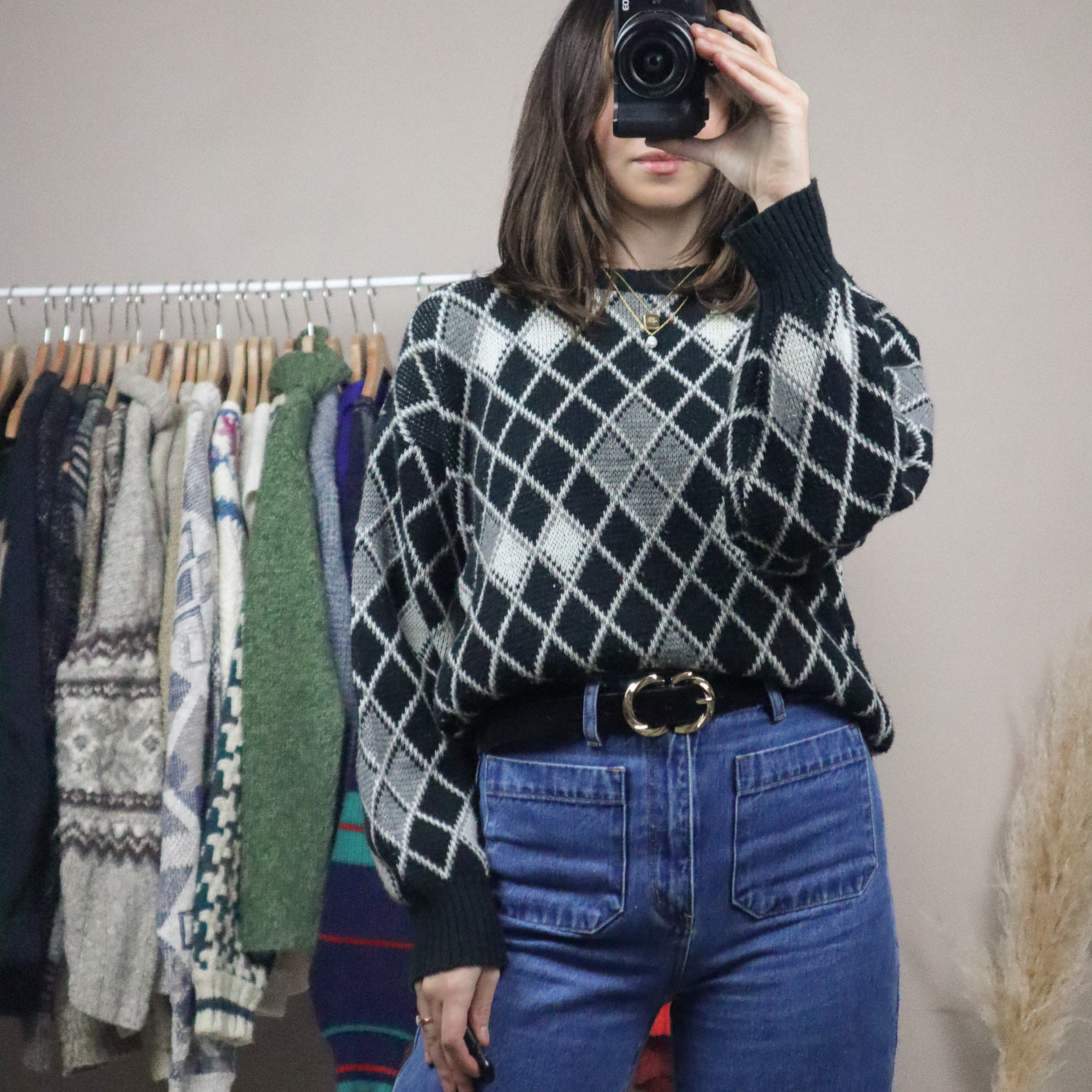 Made in Korea x Vintage x Patterned Dimond Sweater (XS-M)
