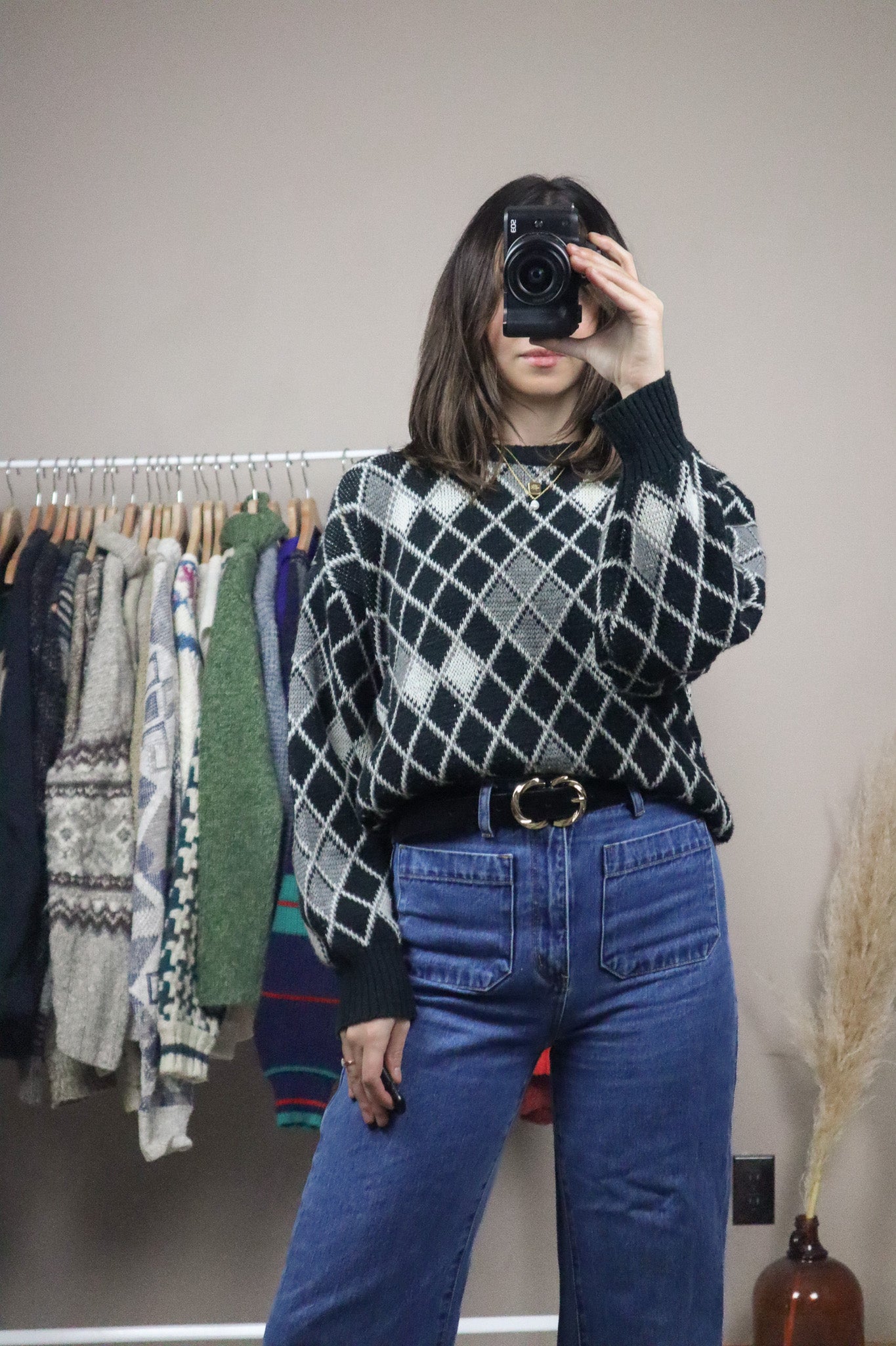 Made in Korea x Vintage x Patterned Dimond Sweater (XS-M)
