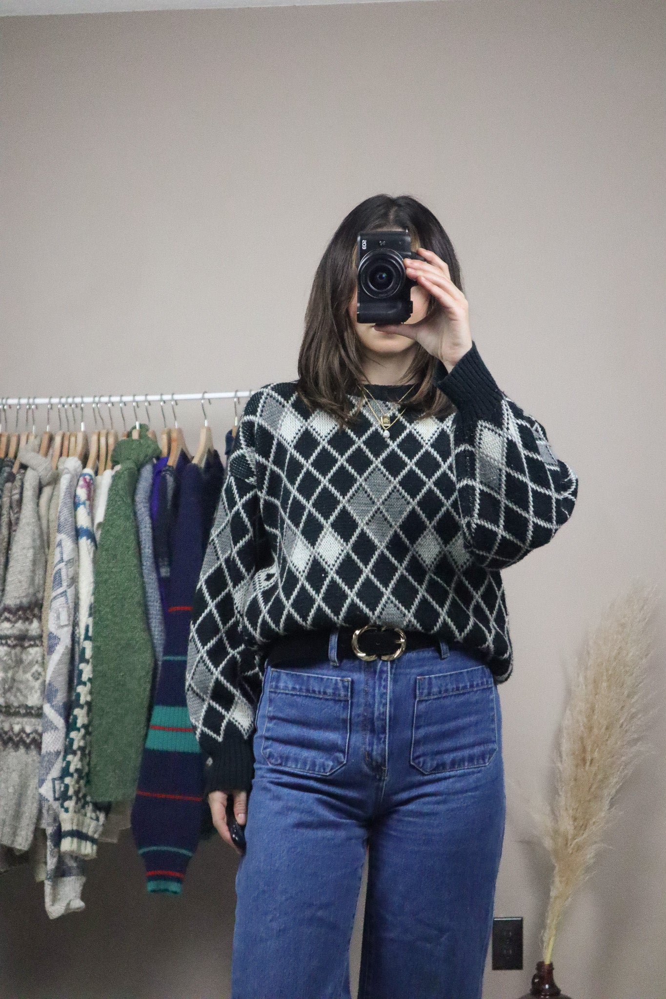 Made in Korea x Vintage x Patterned Dimond Sweater (XS-M)