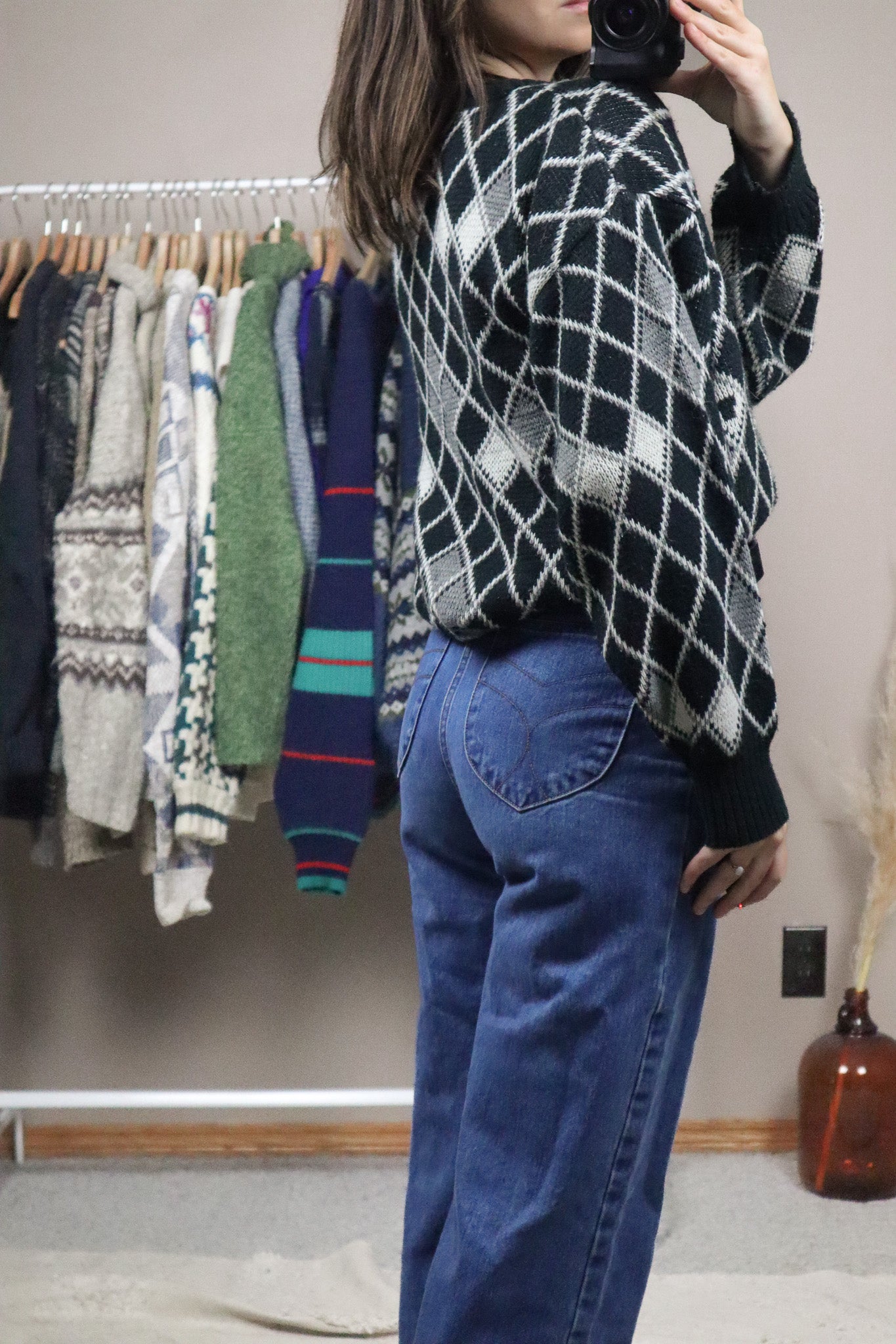 Made in Korea x Vintage x Patterned Dimond Sweater (XS-M)