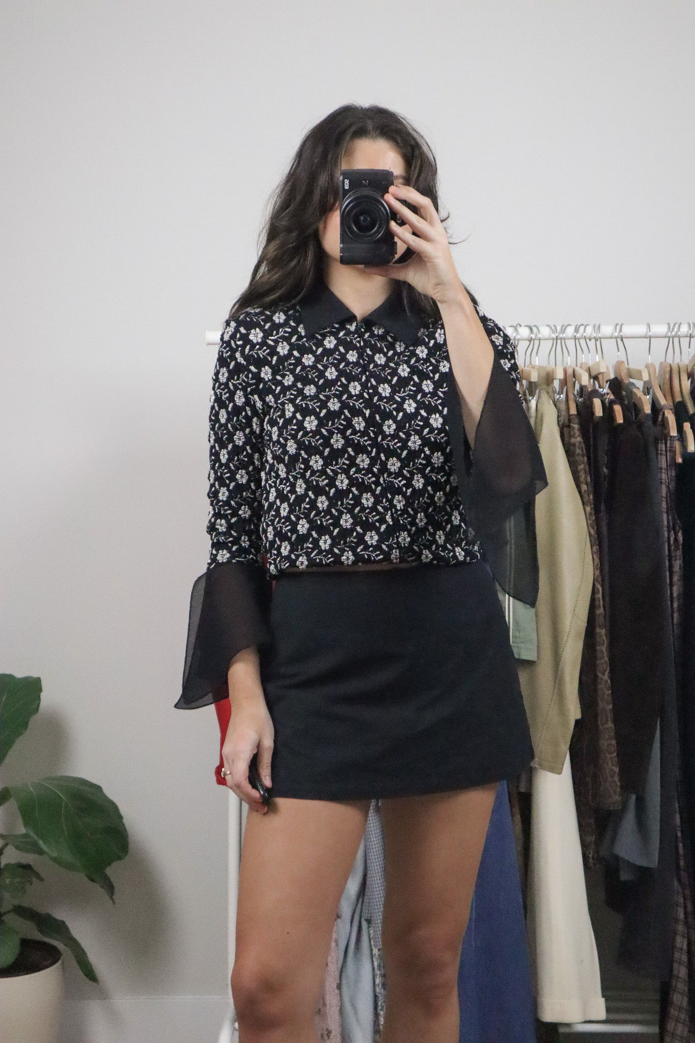 Vintage x Zip-Up Lace Collar Blouse (S)