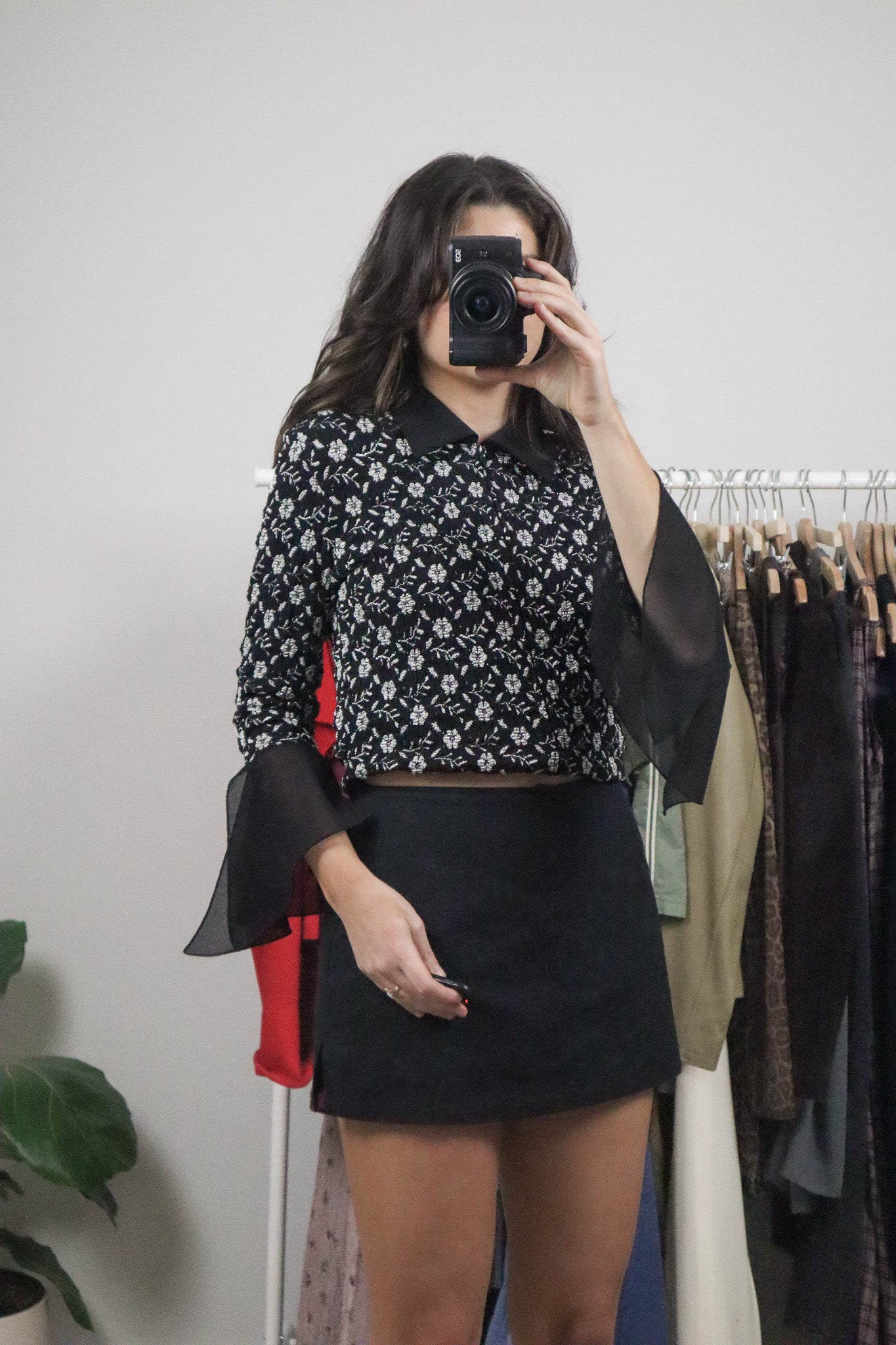 Vintage x Zip-Up Lace Collar Blouse (S)