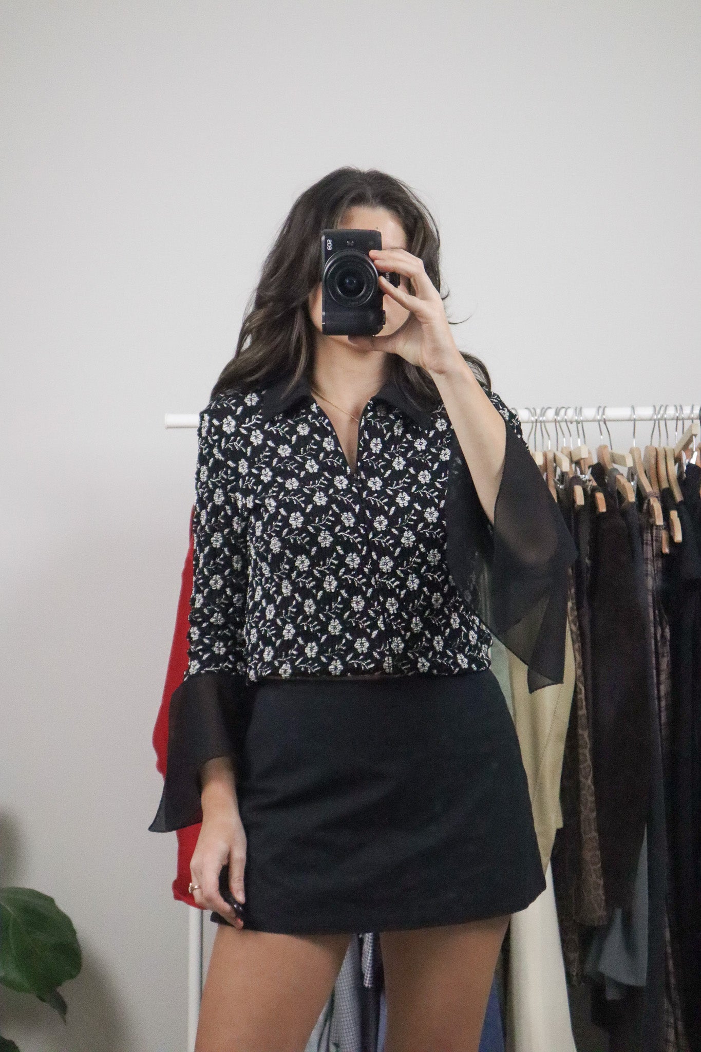 Vintage x Zip-Up Lace Collar Blouse (S)