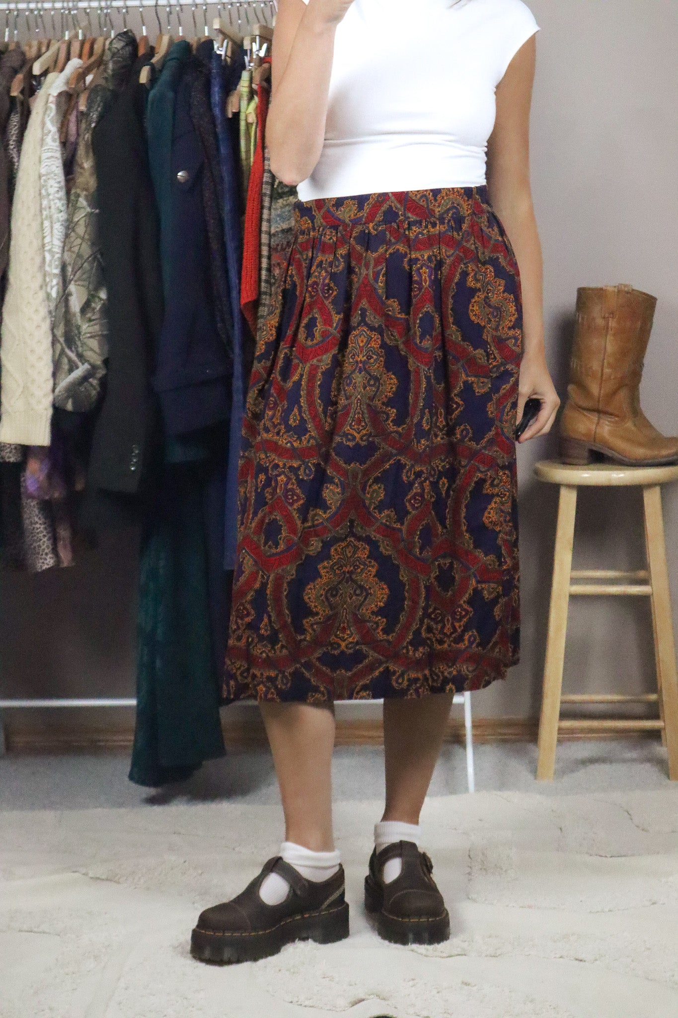 Made in Canada x Vintage x Patterned Midi Skirt (M)