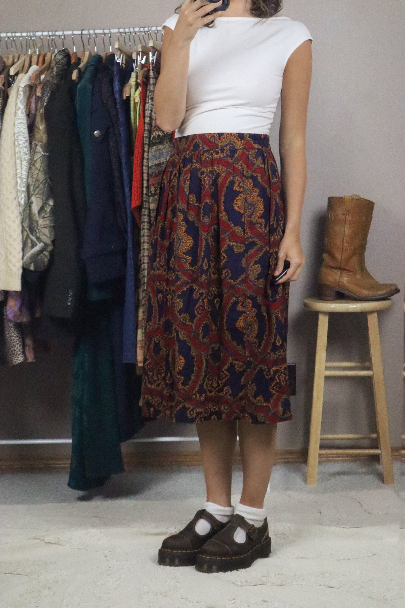 Made in Canada x Vintage x Patterned Midi Skirt (M)