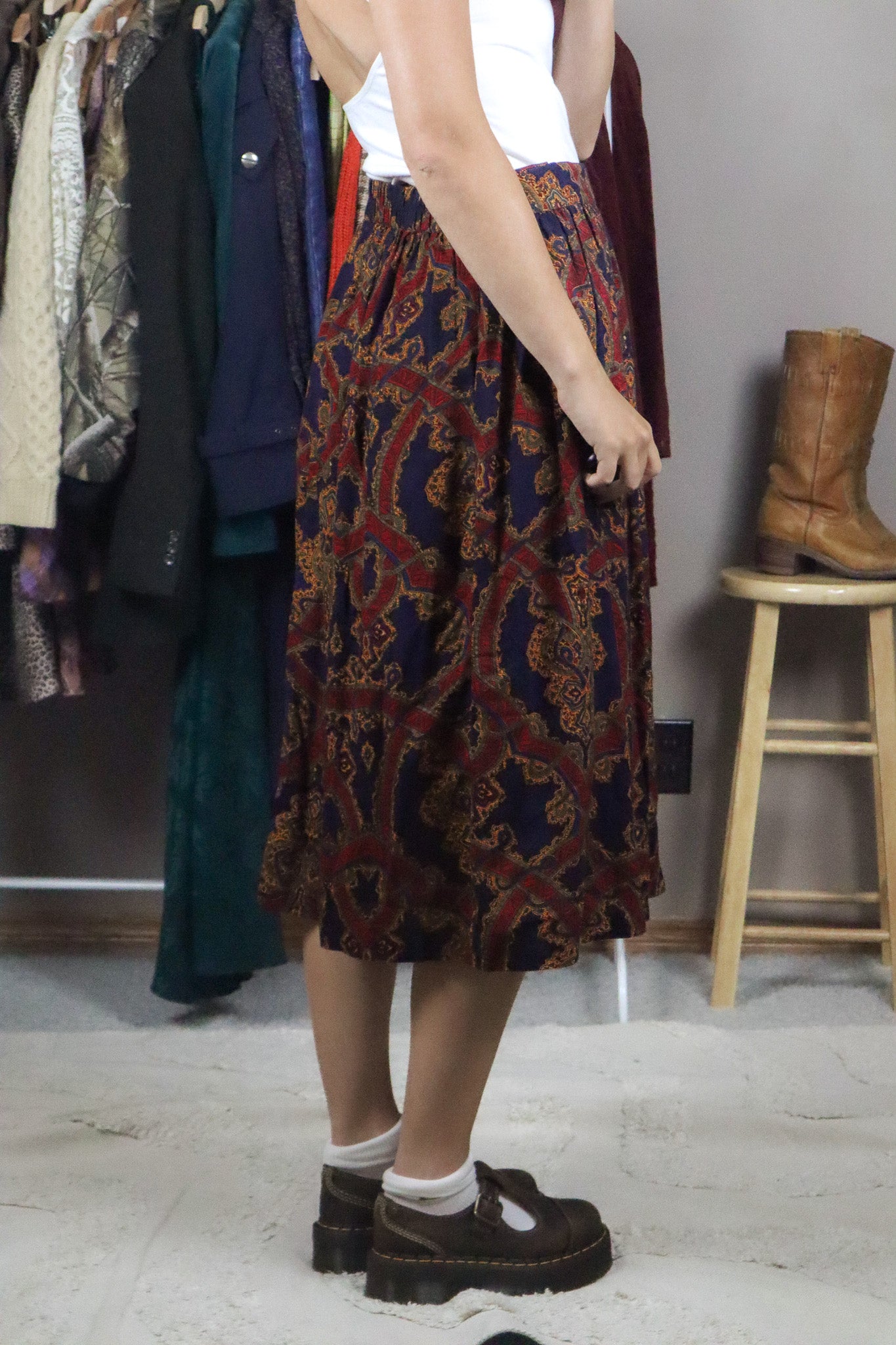 Made in Canada x Vintage x Patterned Midi Skirt (M)