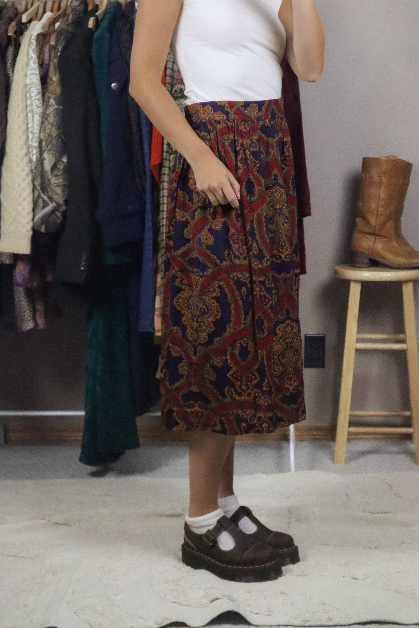 Made in Canada x Vintage x Patterned Midi Skirt (M)