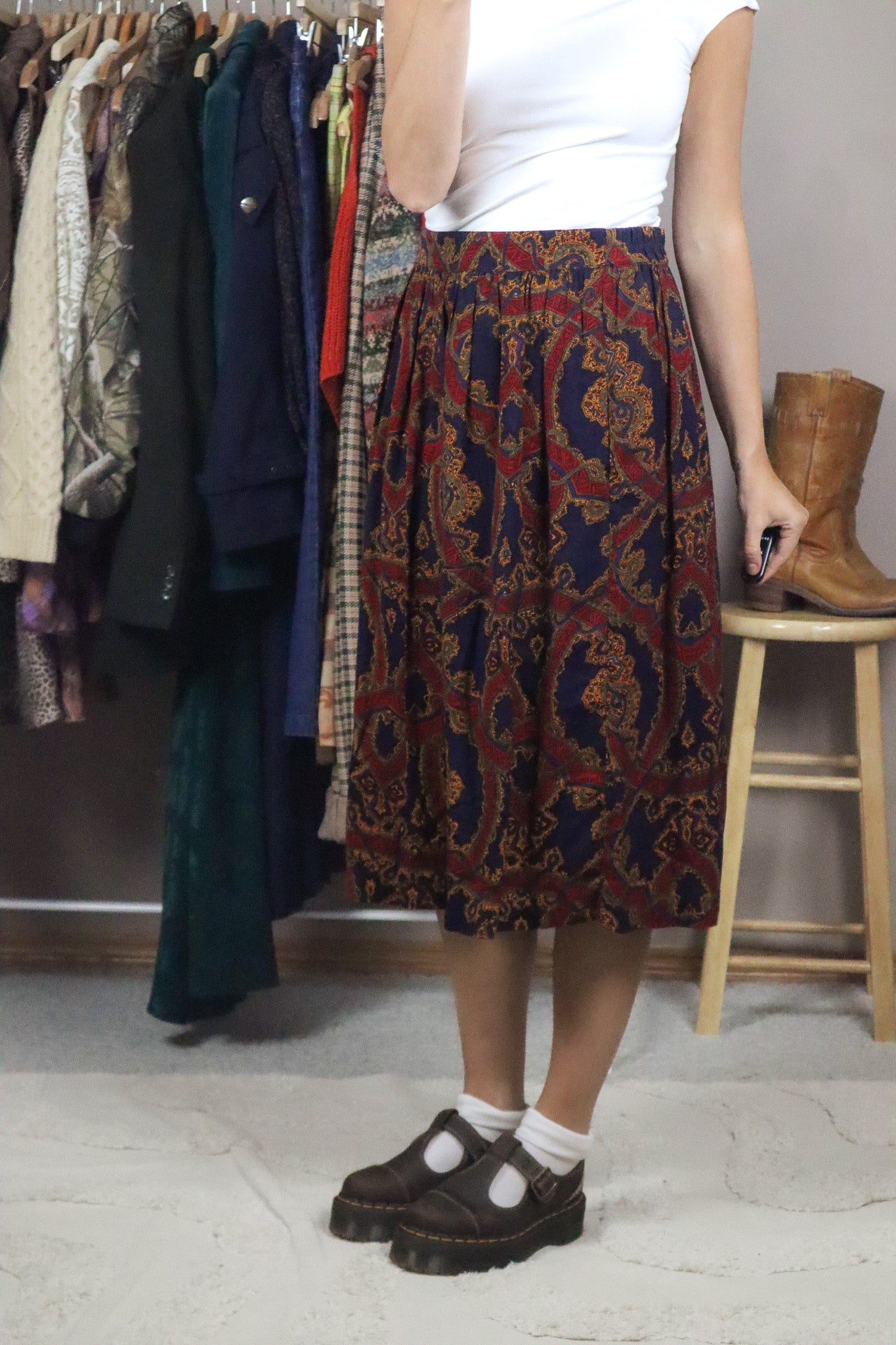 Made in Canada x Vintage x Patterned Midi Skirt (M)