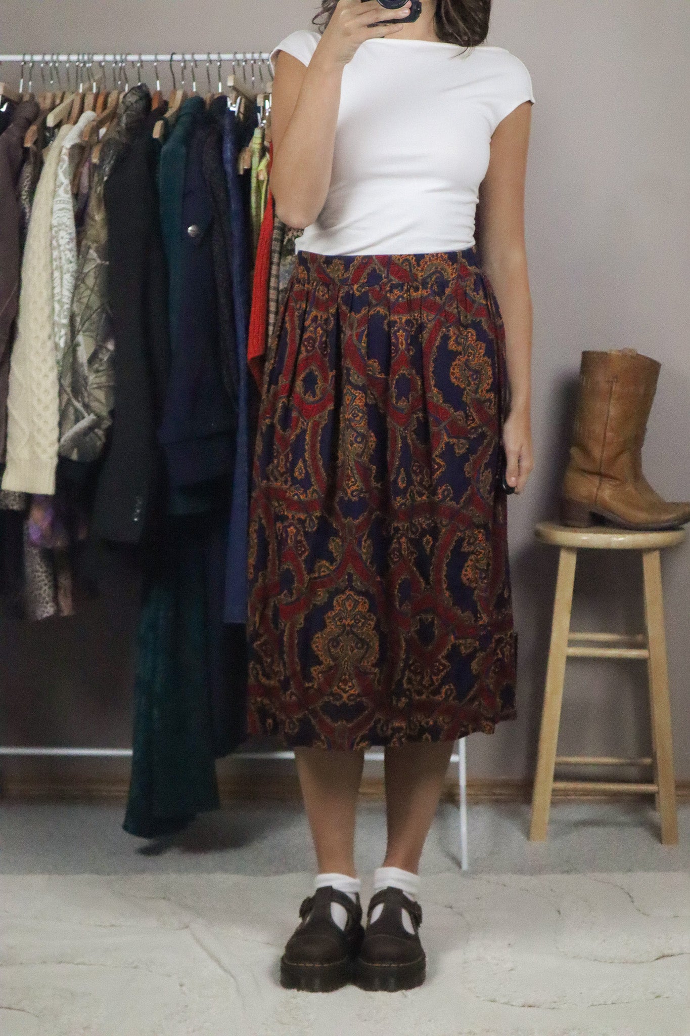 Made in Canada x Vintage x Patterned Midi Skirt (M)