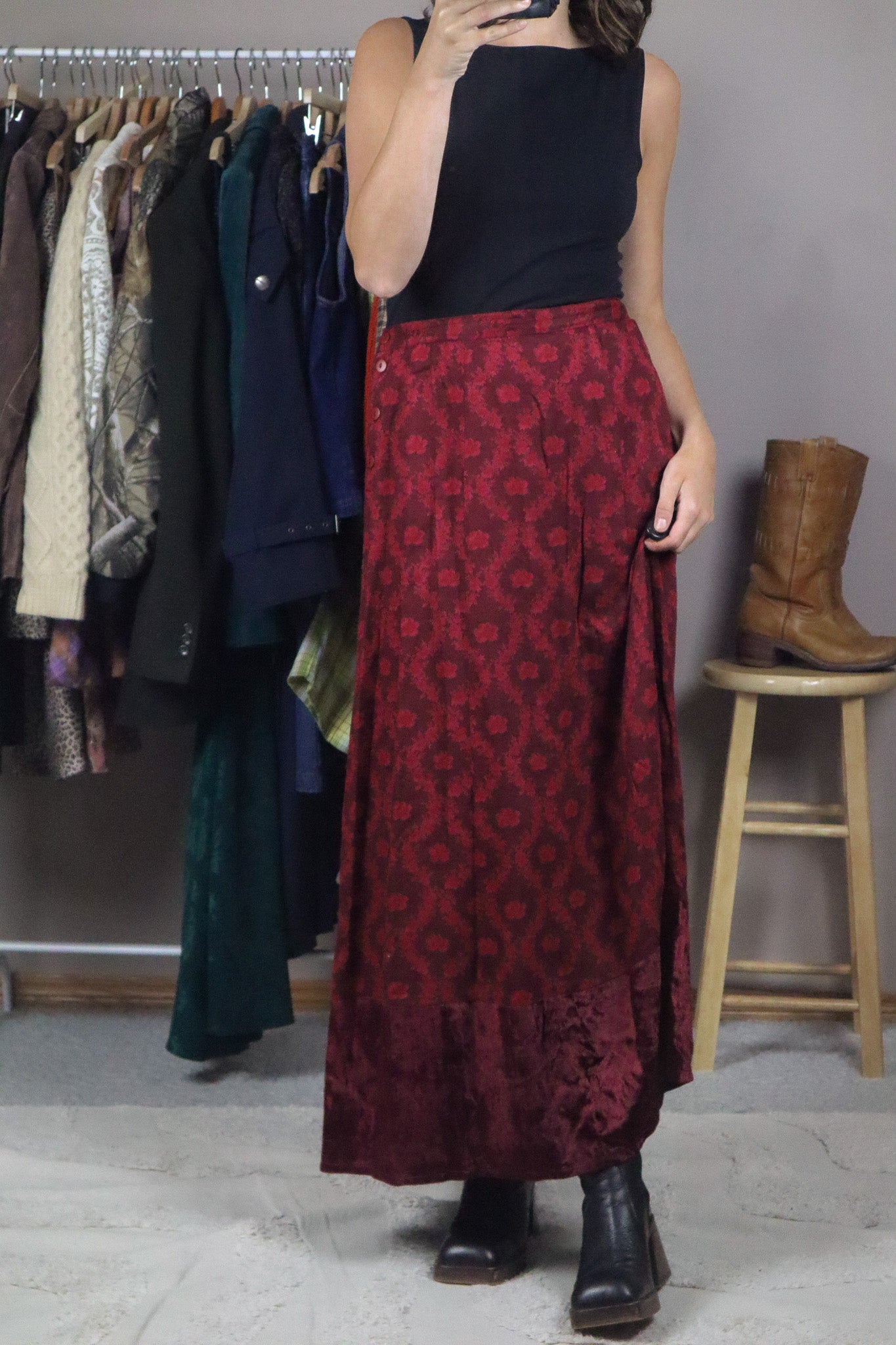 Vintage x Floral & Velvet Maxi Skirt (L)