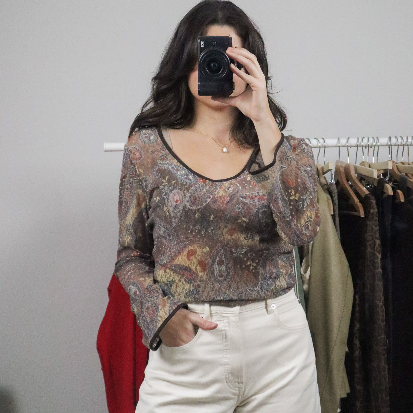 Made in Canada x Vintage x Paisley Lace Bell-Sleeve Top (M)