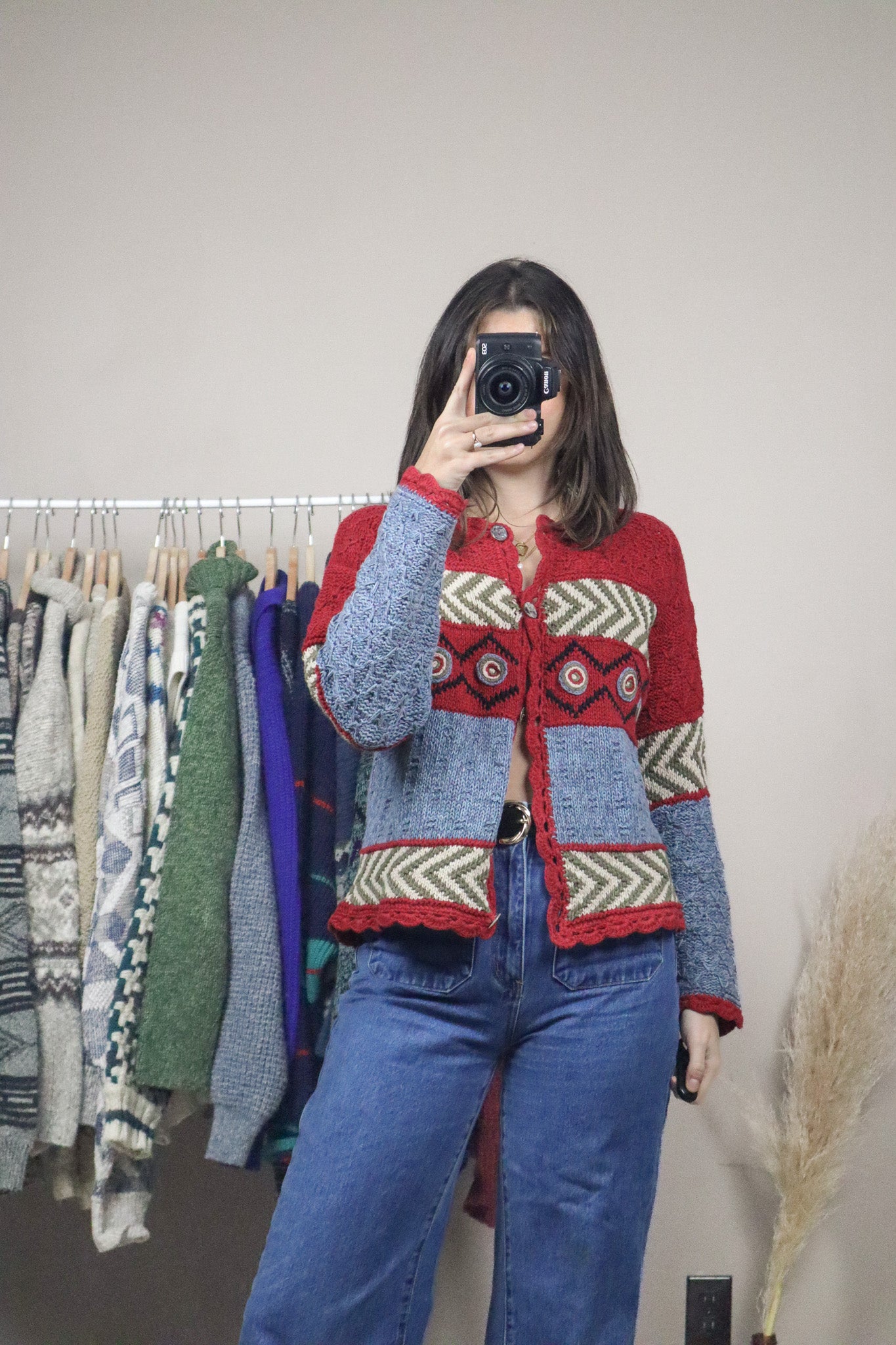 Vintage x Patterned Crocheted Cardigan (M)