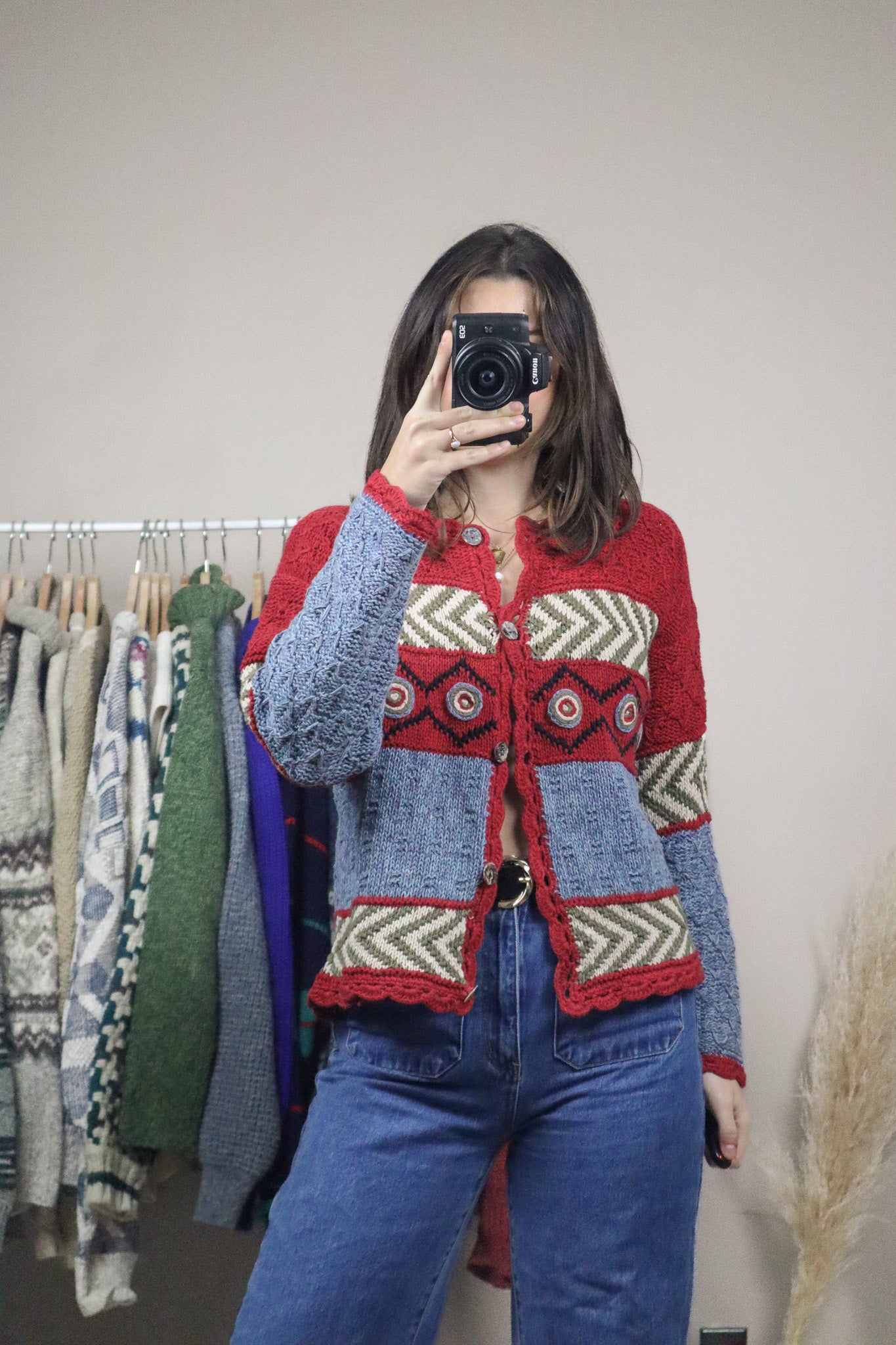Vintage x Patterned Crocheted Cardigan (M)
