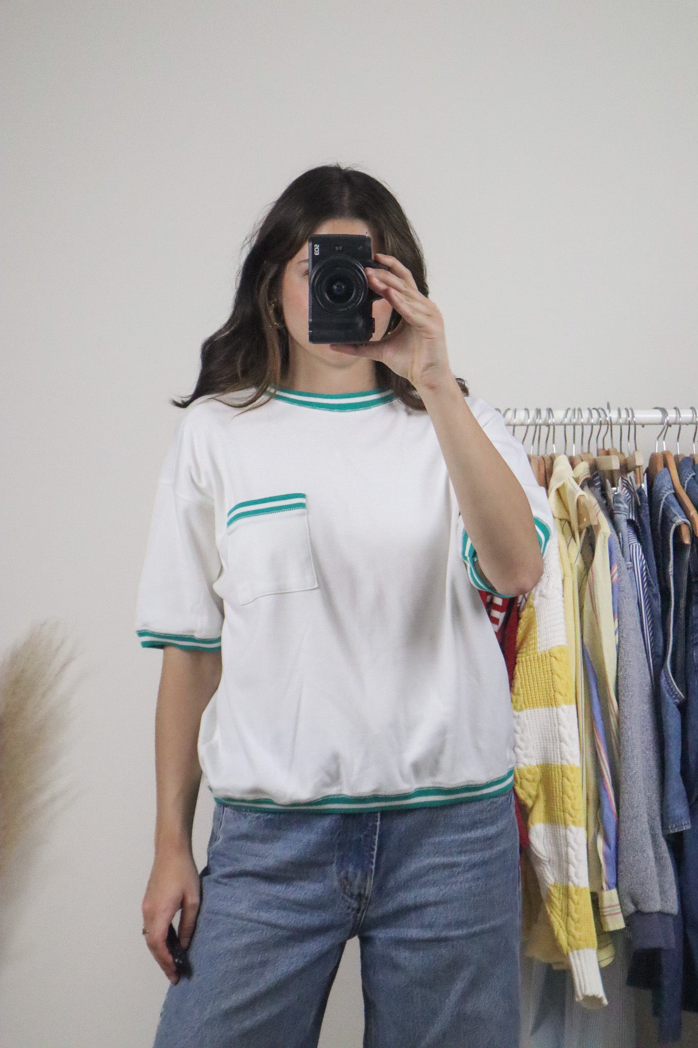 Vintage x Contrast Trim Short-Sleeve Sweatshirt (M)