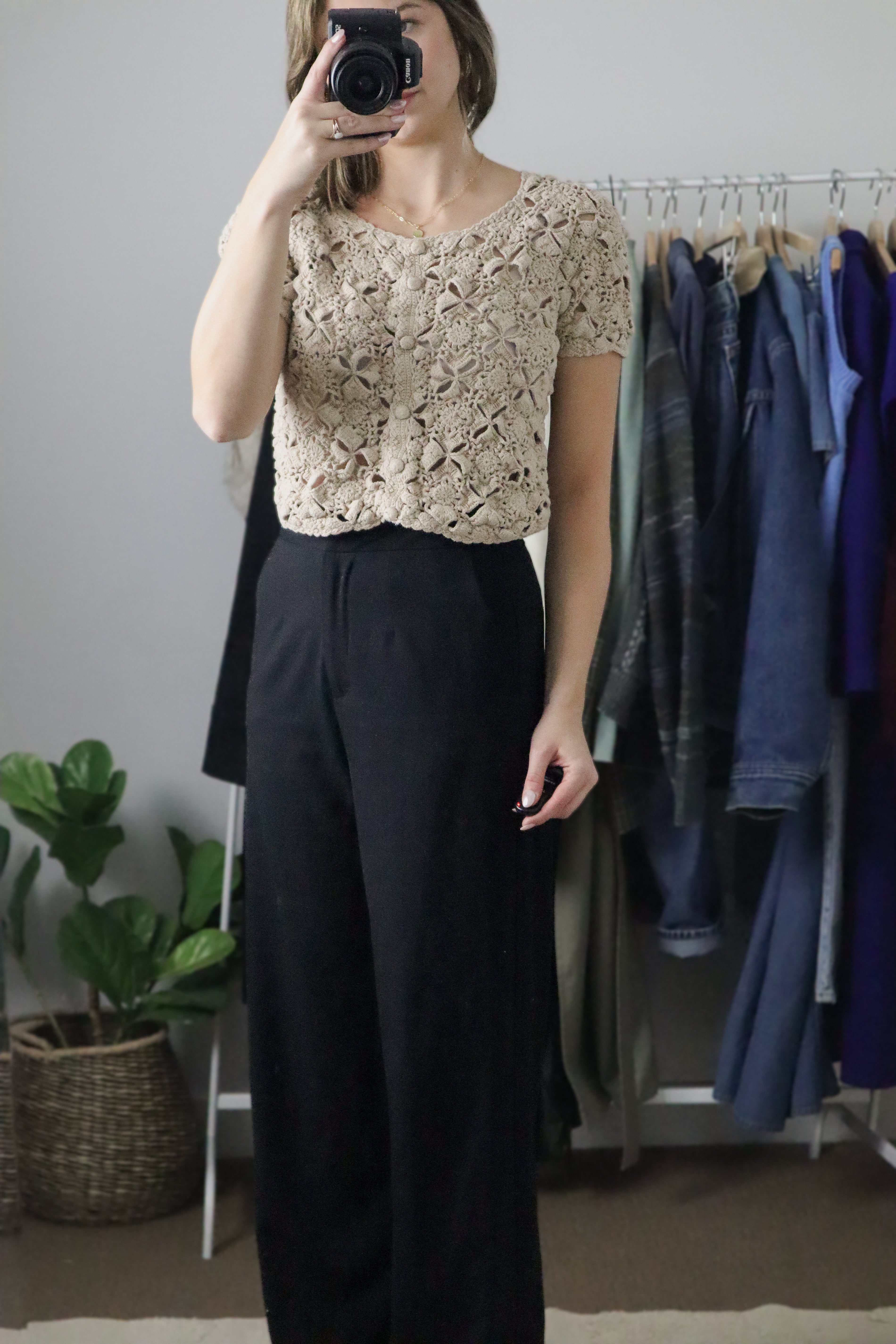 Vintage x Cropped Crochet Knit (S)