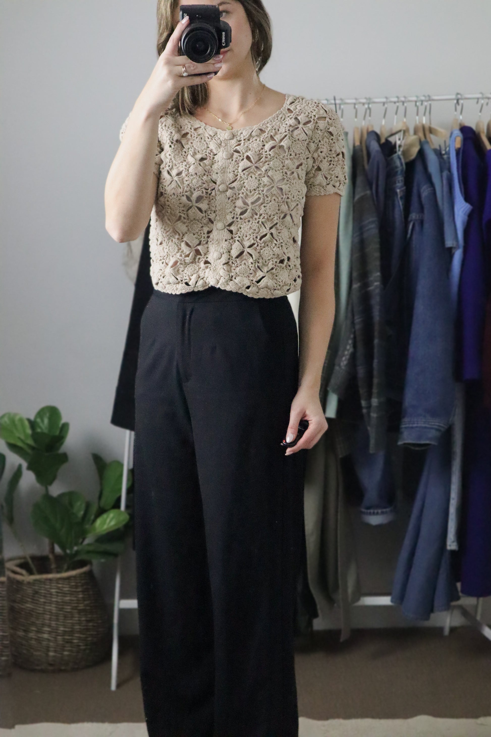 Vintage x Cropped Crochet Knit (S)