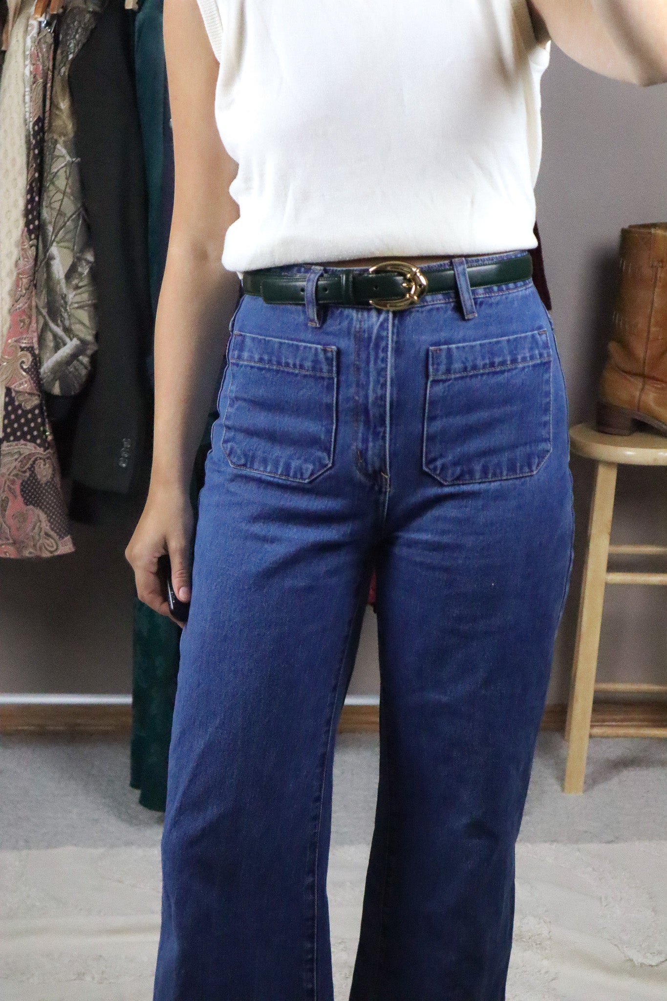 Vintage x Leather Emerald Green Belt (M)