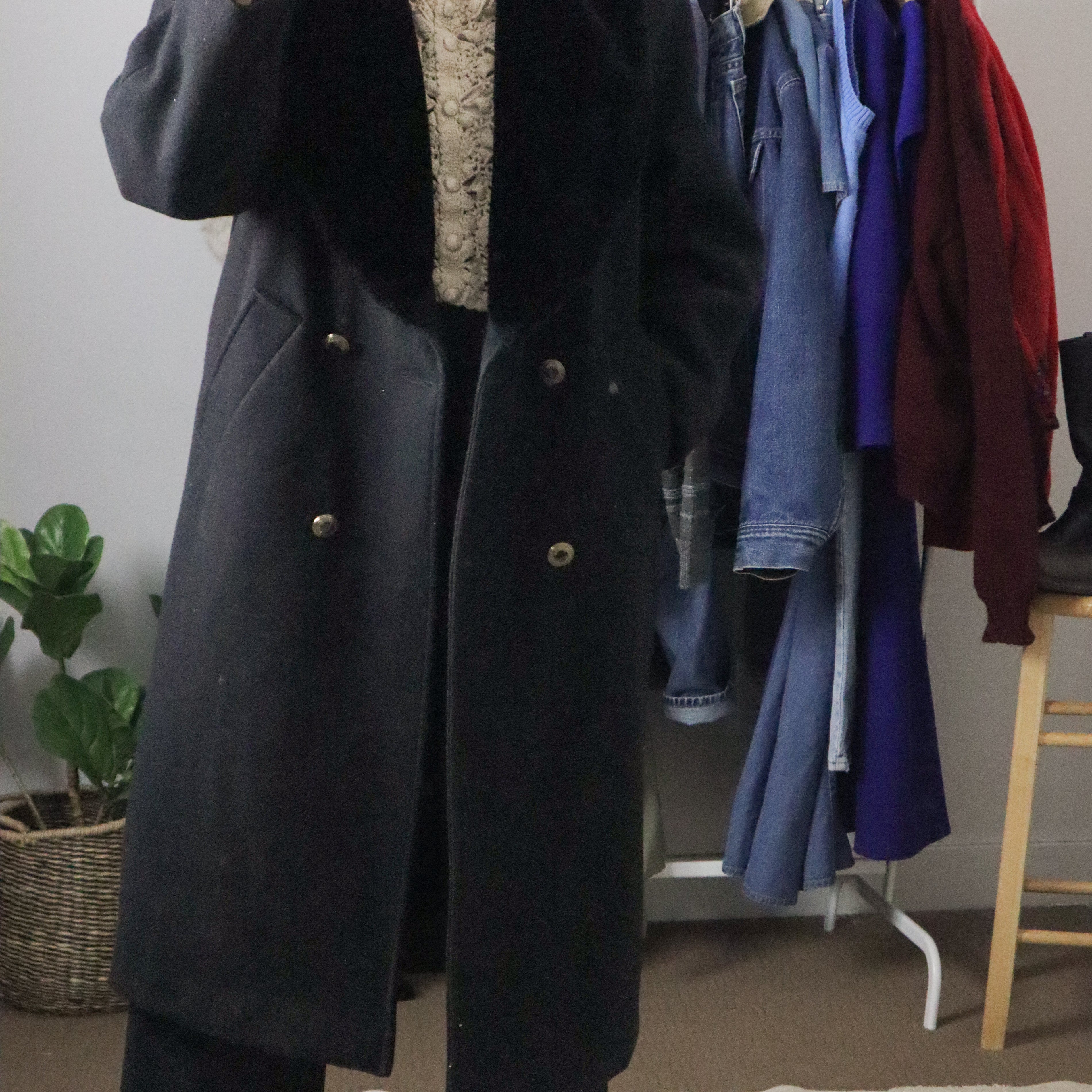 Vintage x Wool Faux Fur Collared Coat (M)