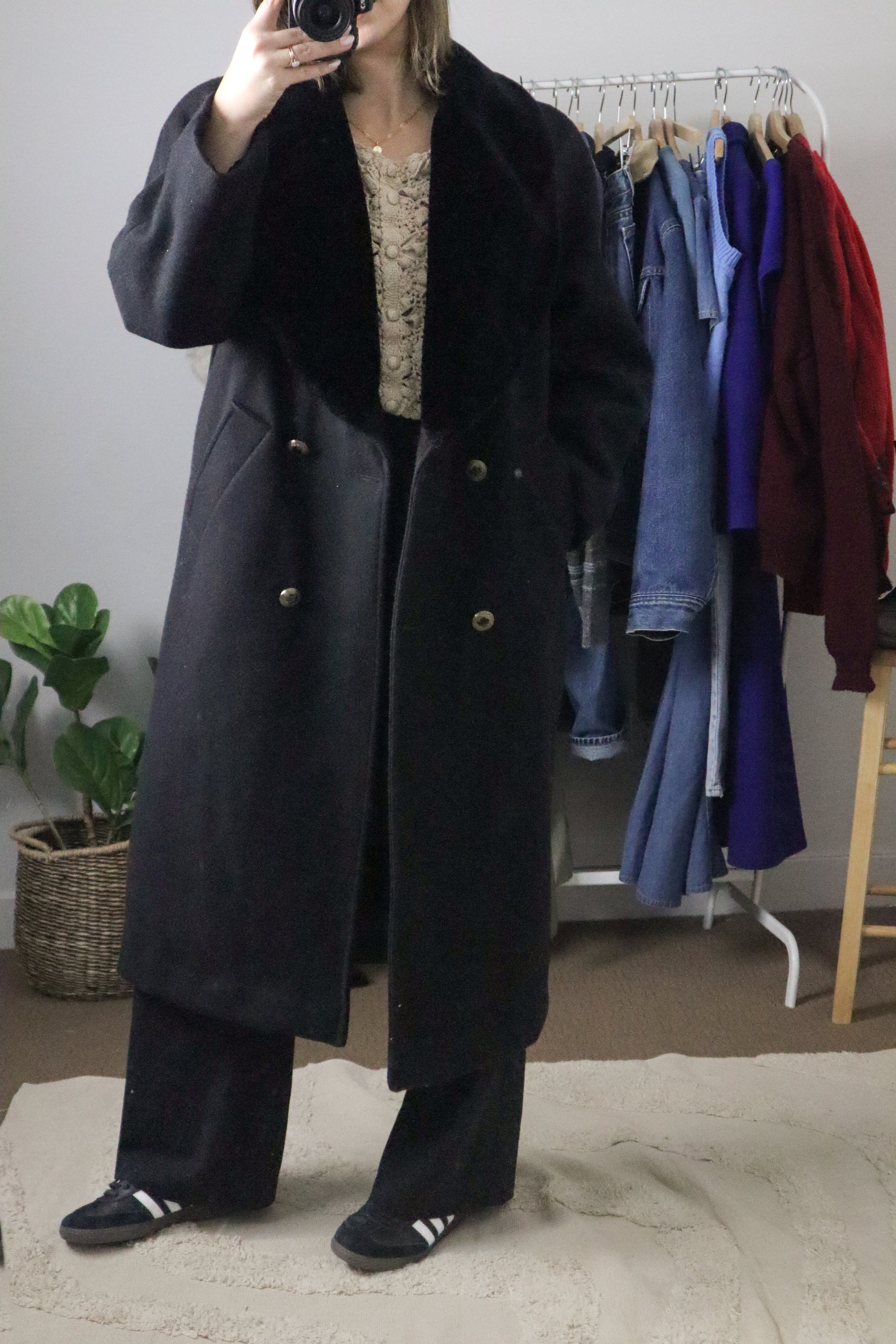 Vintage x Wool Faux Fur Collared Coat (M)