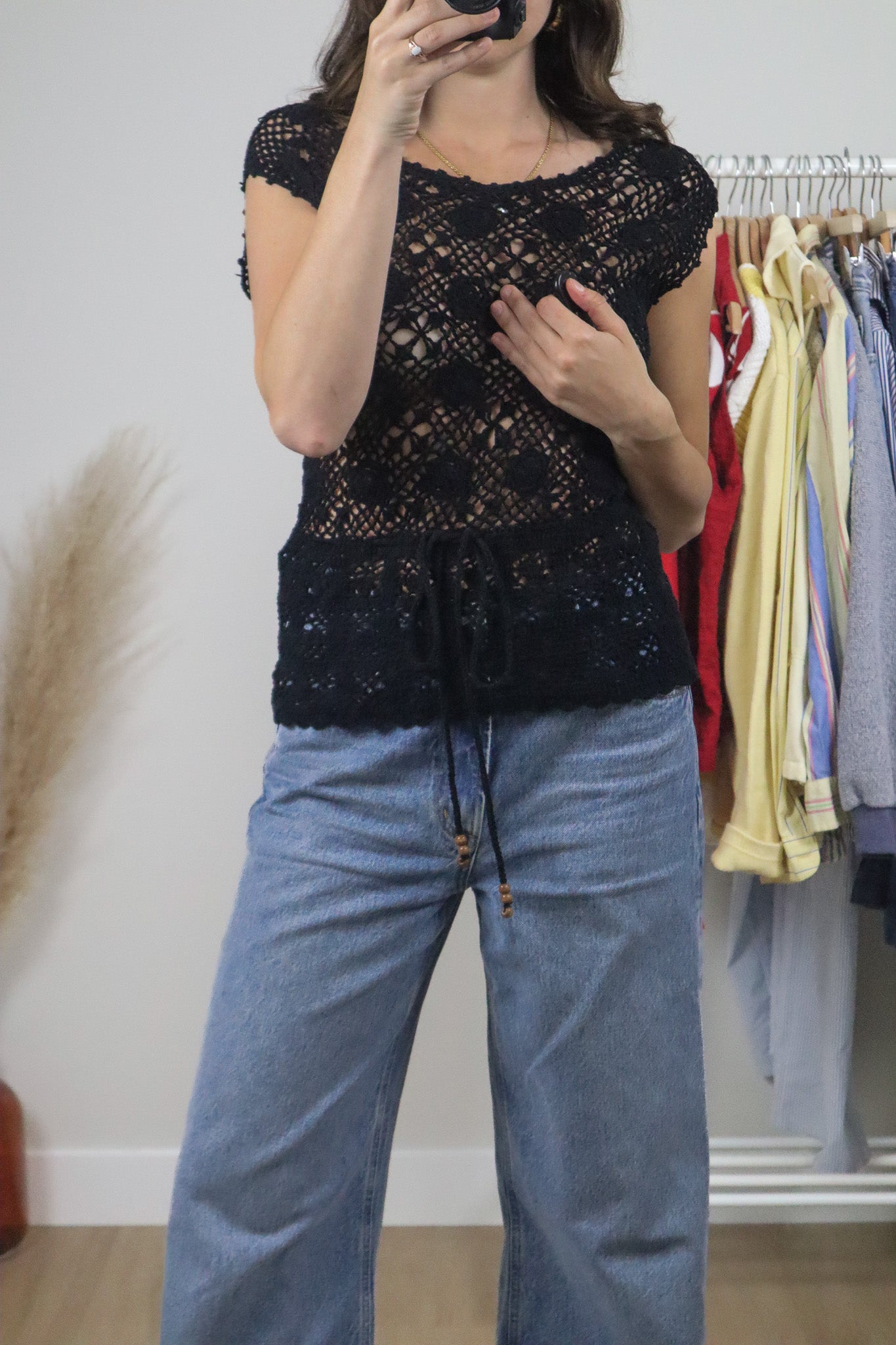 Vintage x Cotton Crochet Cinched Top (M)