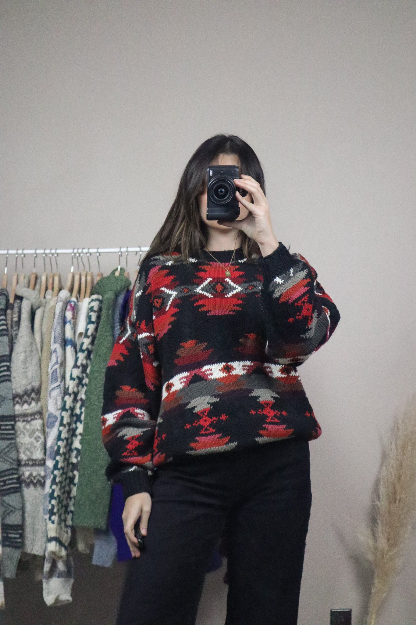 Vintage x Hand Knit Patterned Knit (S)