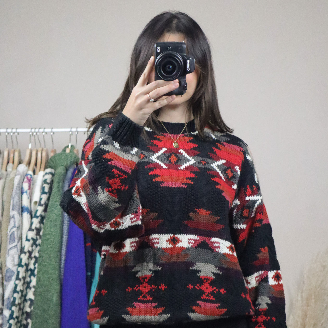 Vintage x Hand Knit Patterned Knit (S)