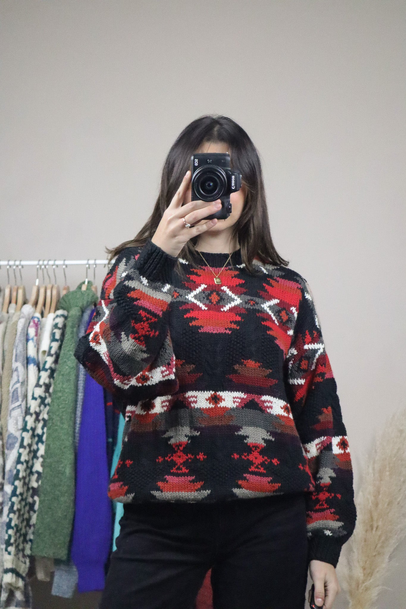 Vintage x Hand Knit Patterned Knit (S)