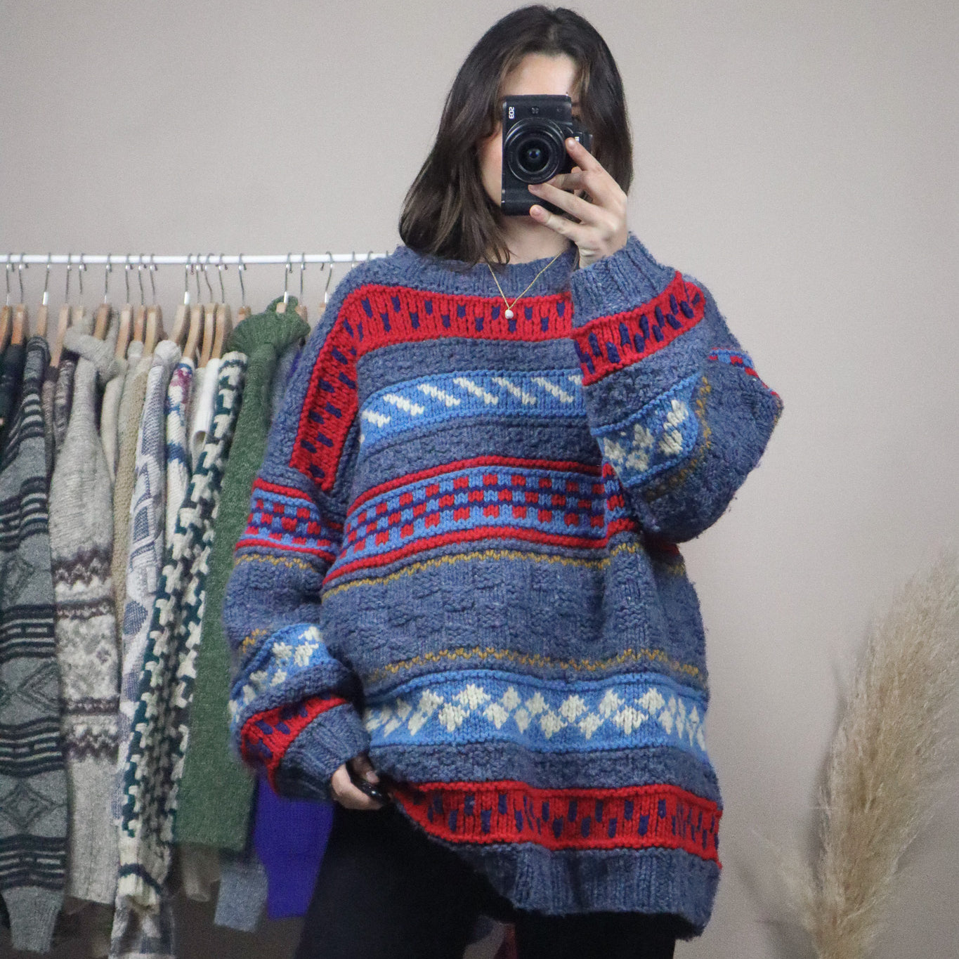 Handknit x Wool Chunky Patterned Knit (XXL)