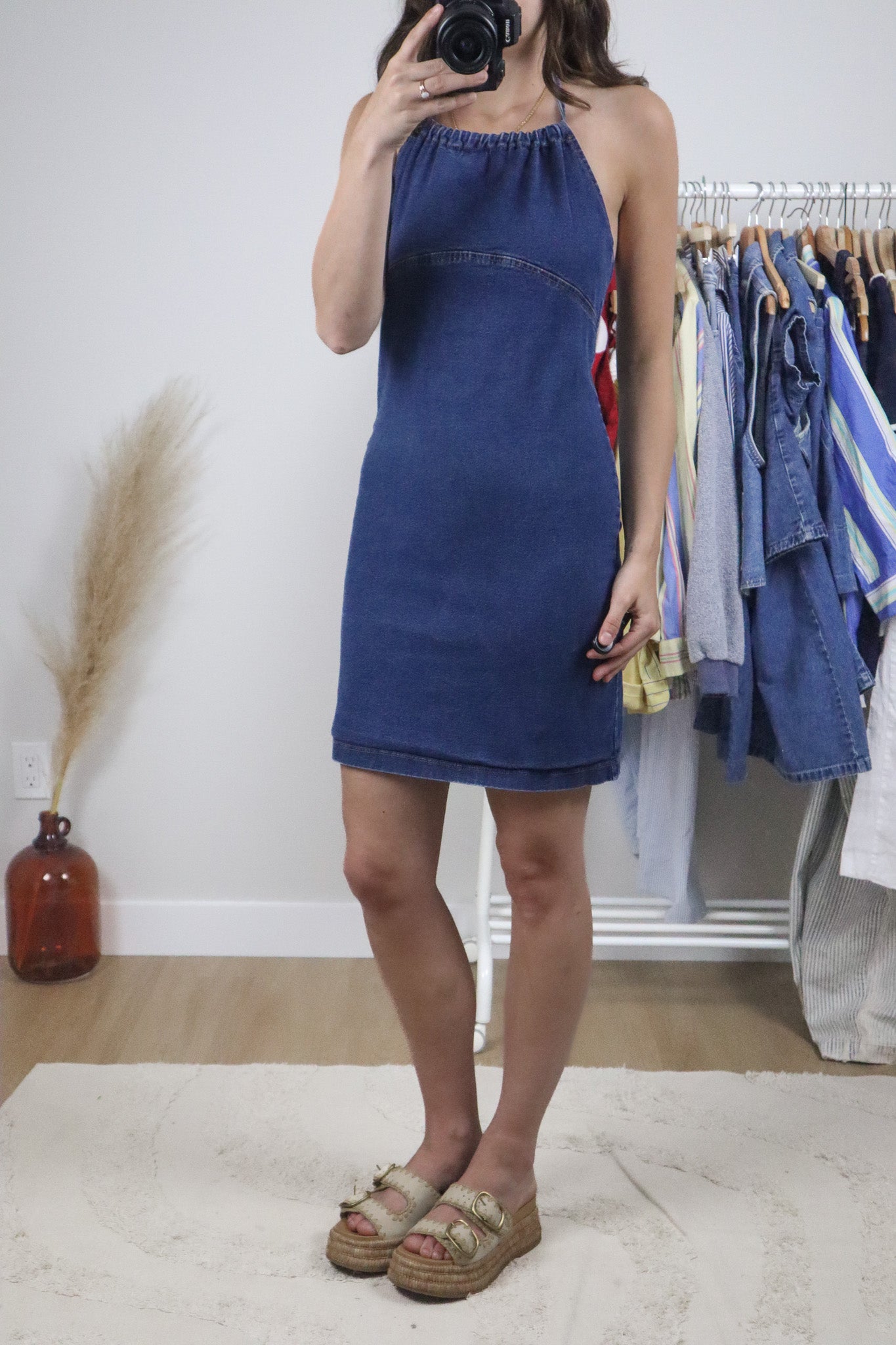 Made in Canada x Vintage x Denim Halter Mini Dress (XS)