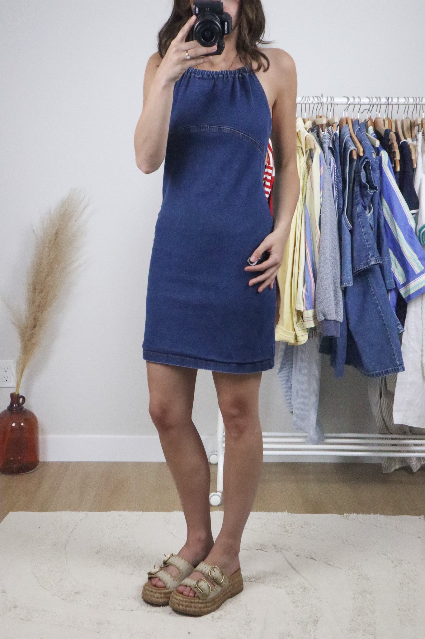 Made in Canada x Vintage x Denim Halter Mini Dress (XS)
