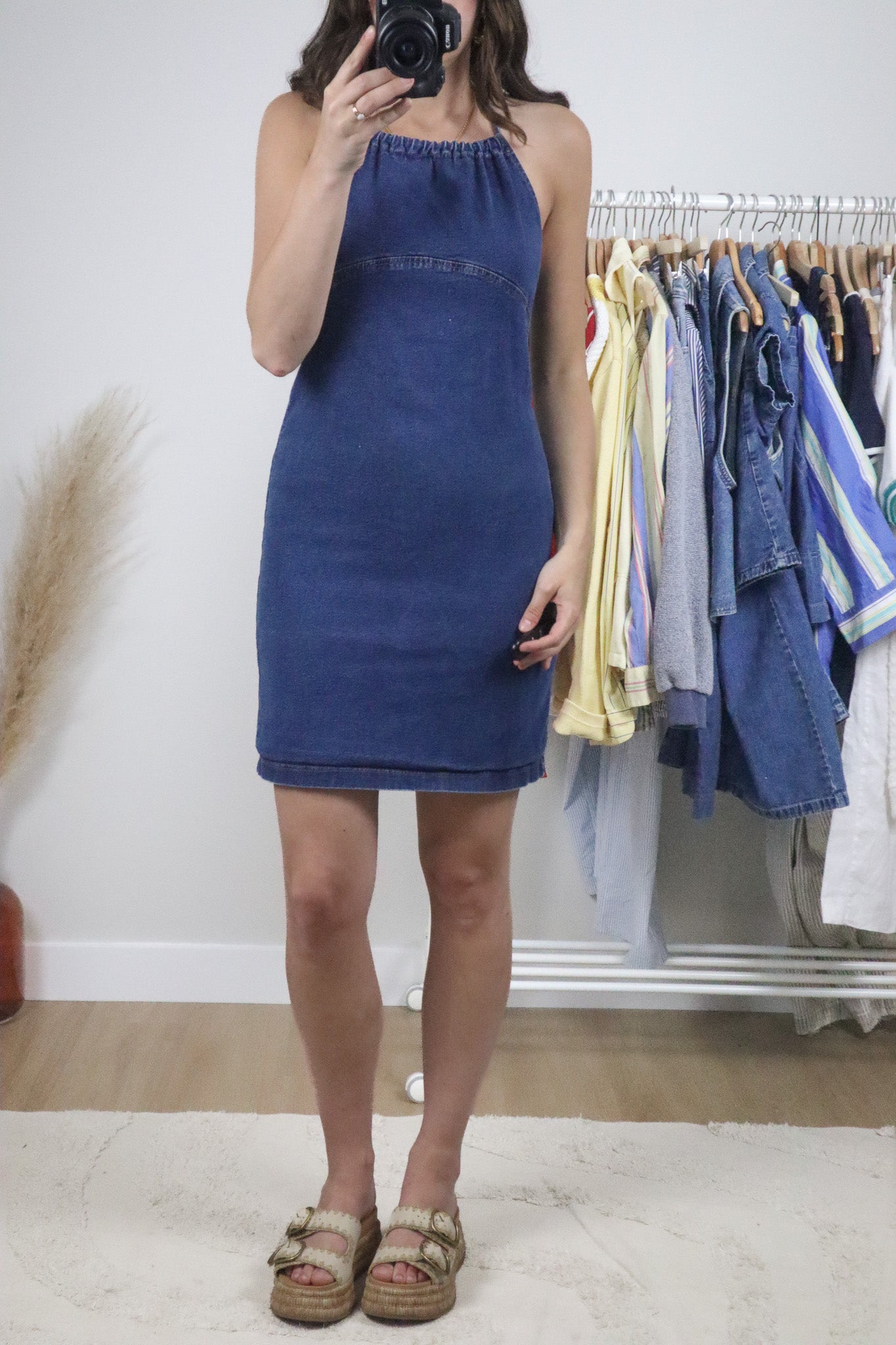 Made in Canada x Vintage x Denim Halter Mini Dress (XS)