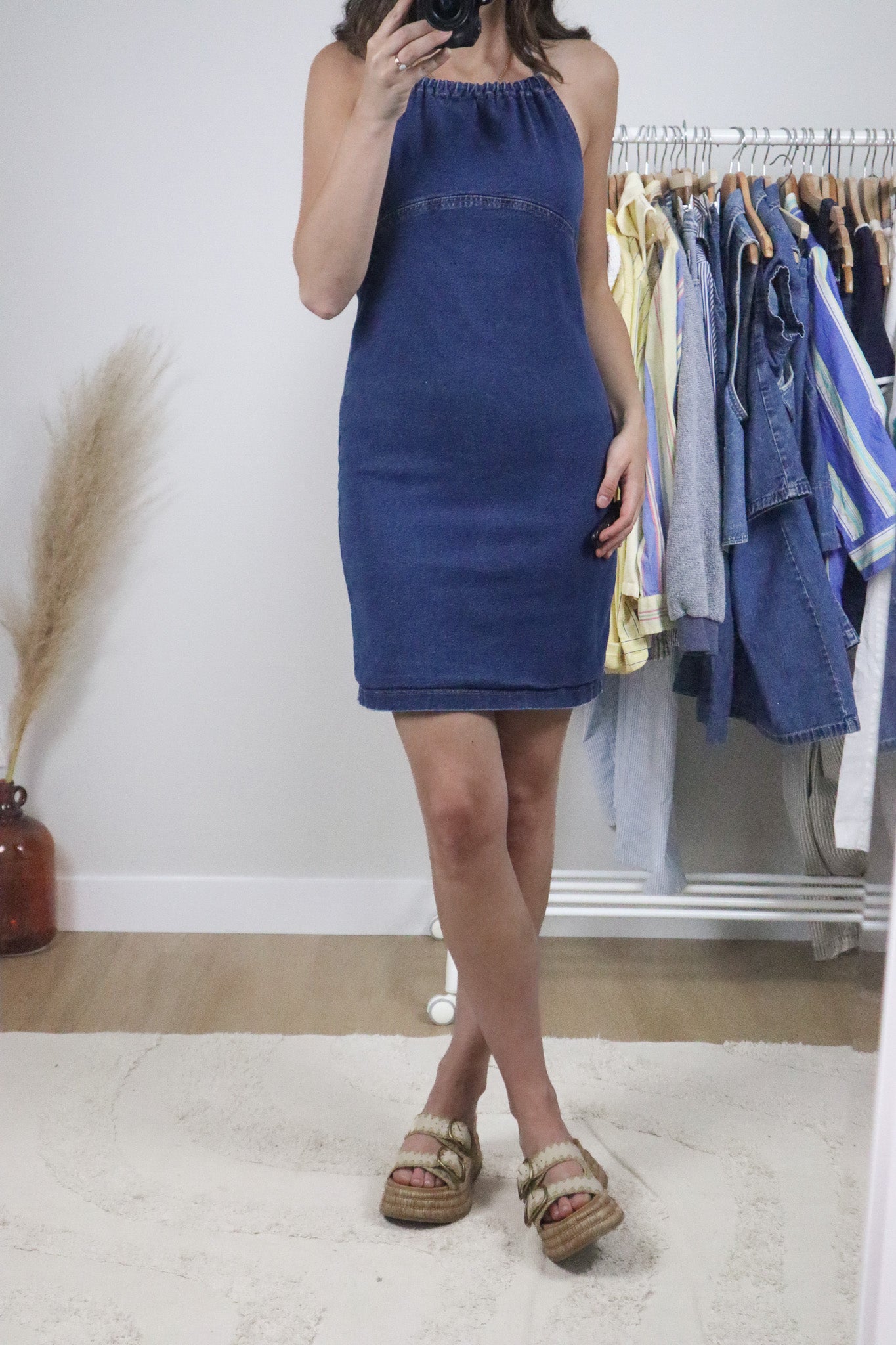 Made in Canada x Vintage x Denim Halter Mini Dress (XS)