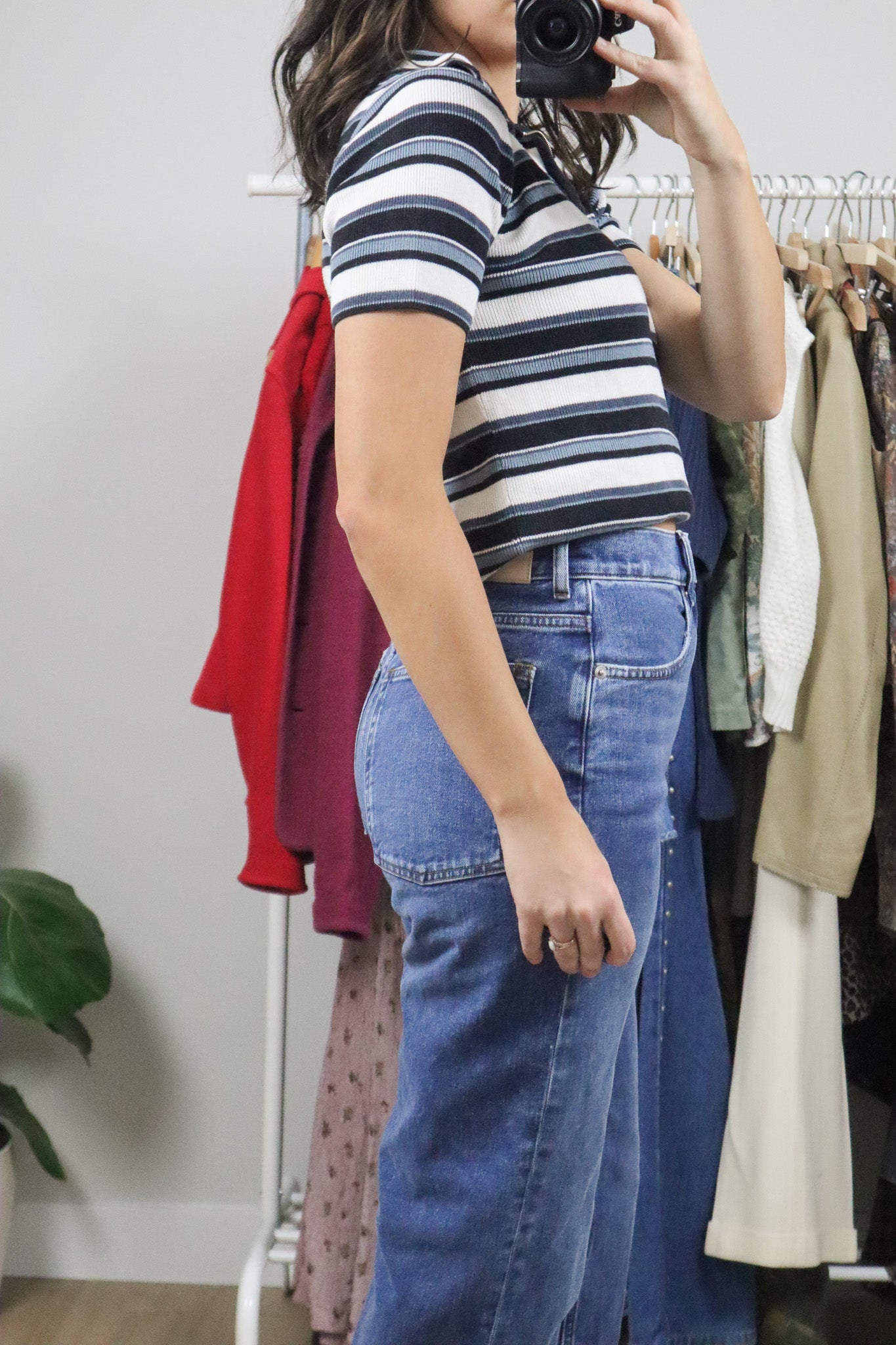 Vintage x Stripped Quater Zip Collared Top (M)